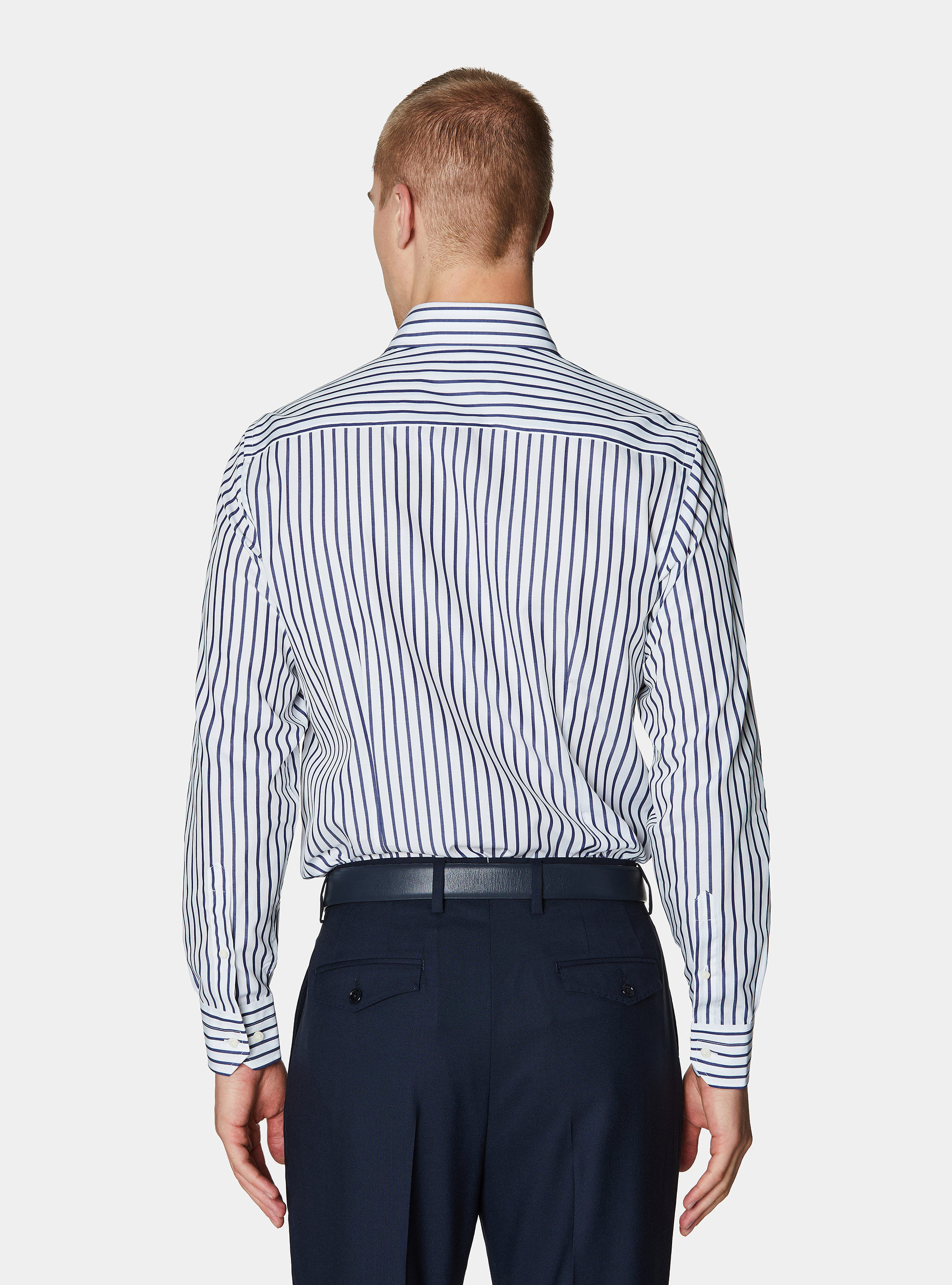 Gestreiftes Hemd aus Baumwollpopeline, BIANCO 0099C