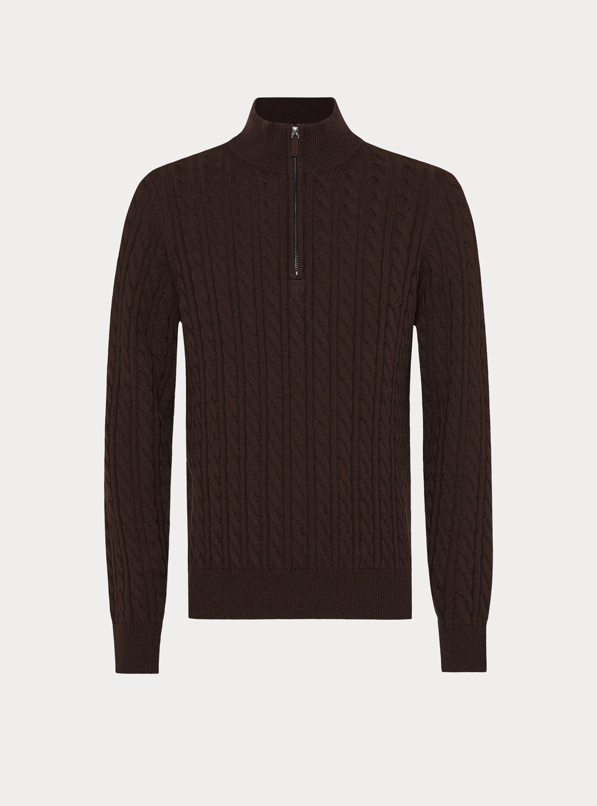 Maglia collo mock con trecca in misto lana, MARRONE