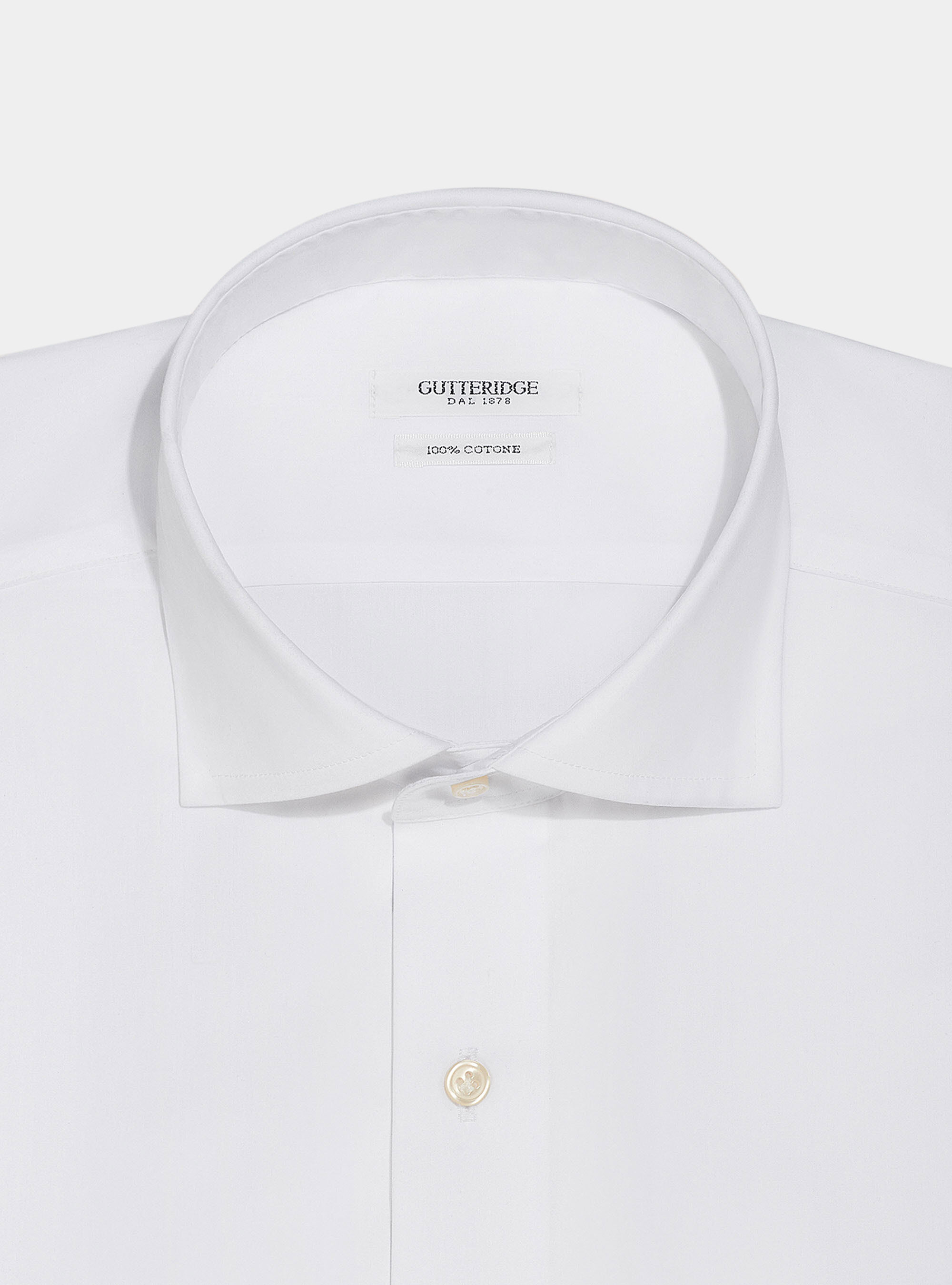 Camicia collo francese semiaperto in fil a fil di cotone, BIANCO