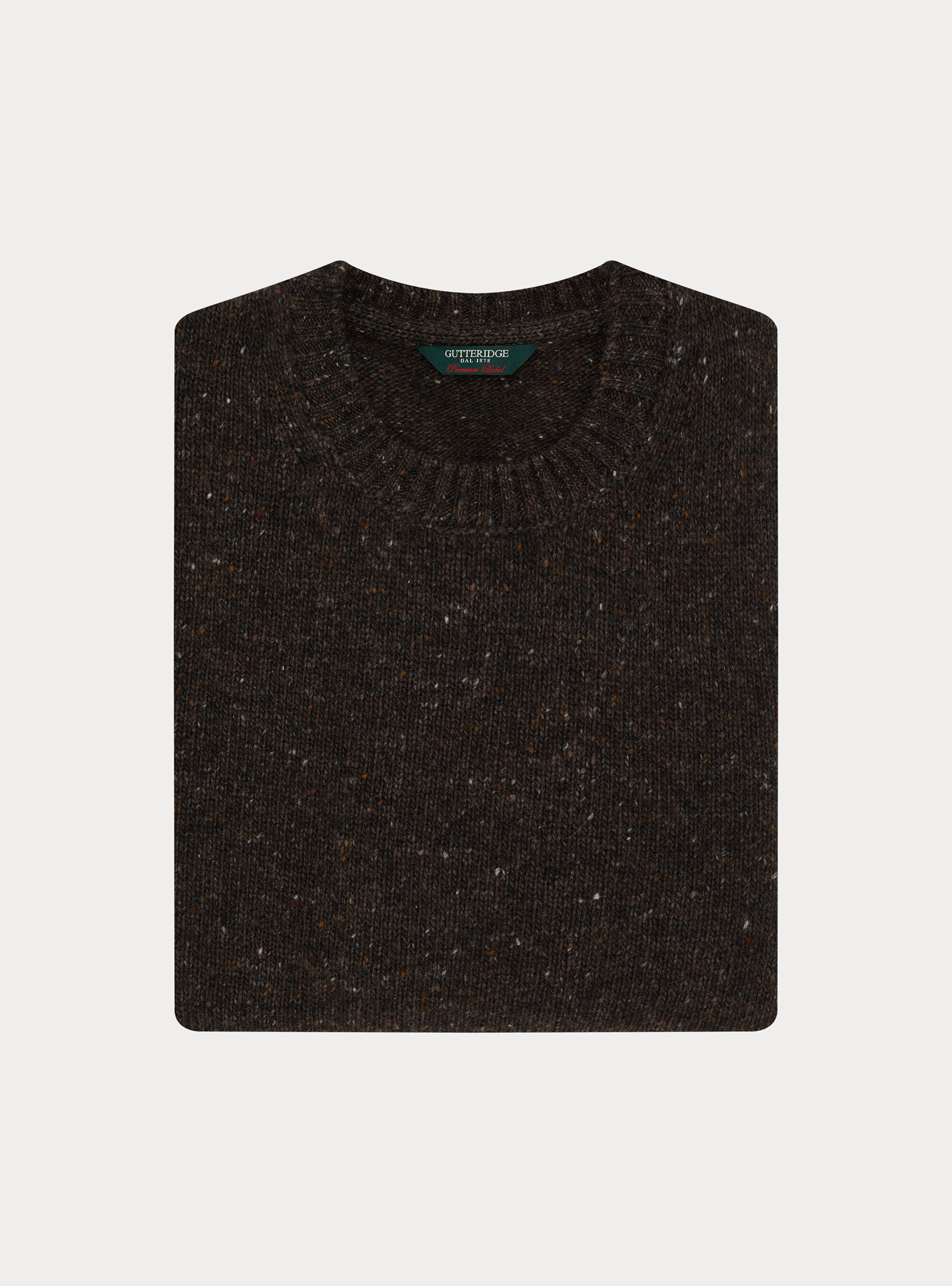 Donegal-style merino wool blend crewneck sweater, BROWN