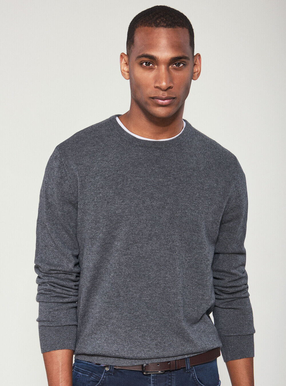 100% cashmere round neck sweater, GREY