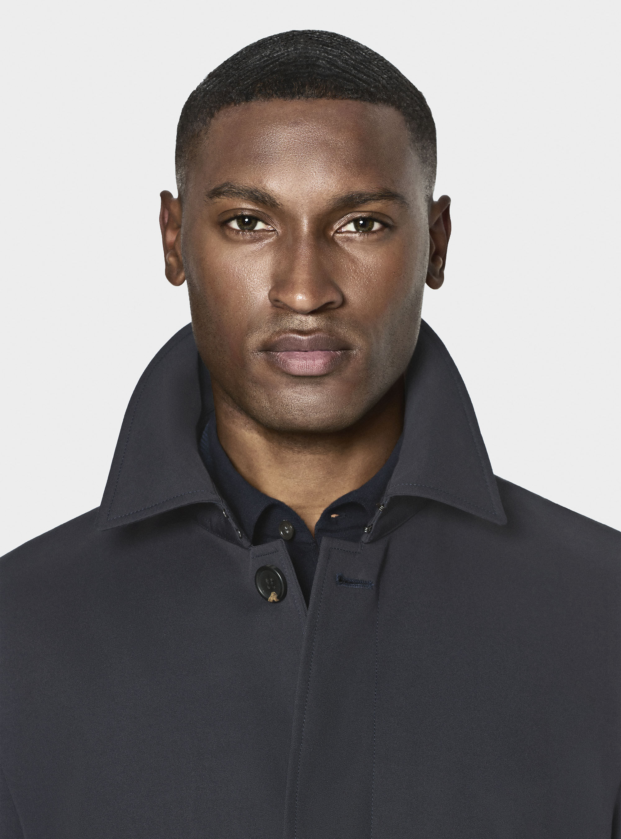 Impermeabile monopetto in misto cotone, BLU NAVY