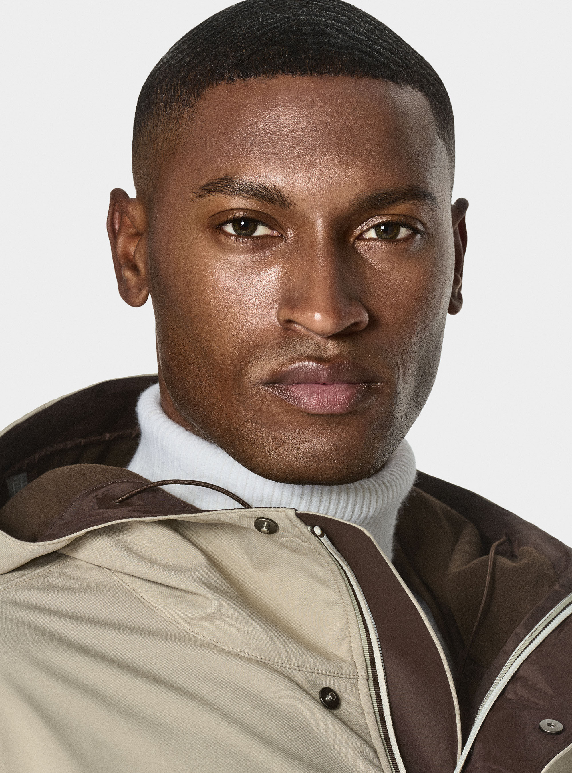 Long technical jacket with hood, SAND