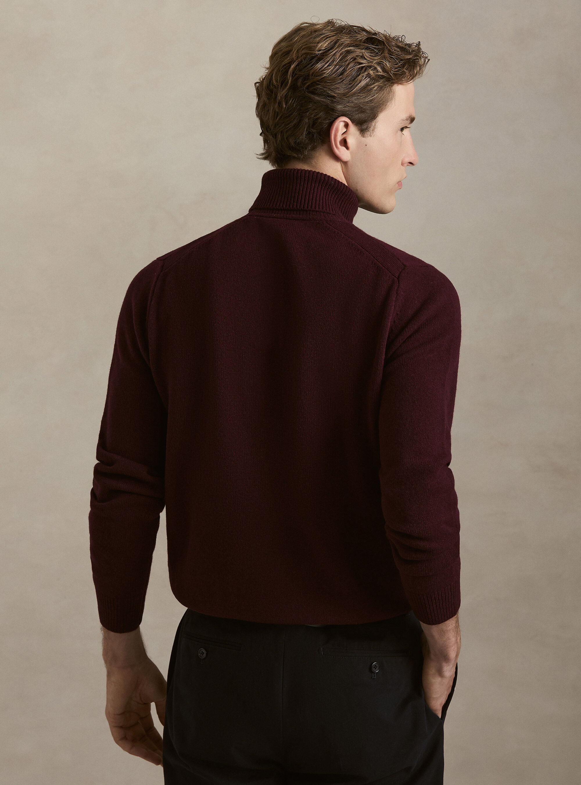 Collo alto in maglia in lana merino, BORDEAUX