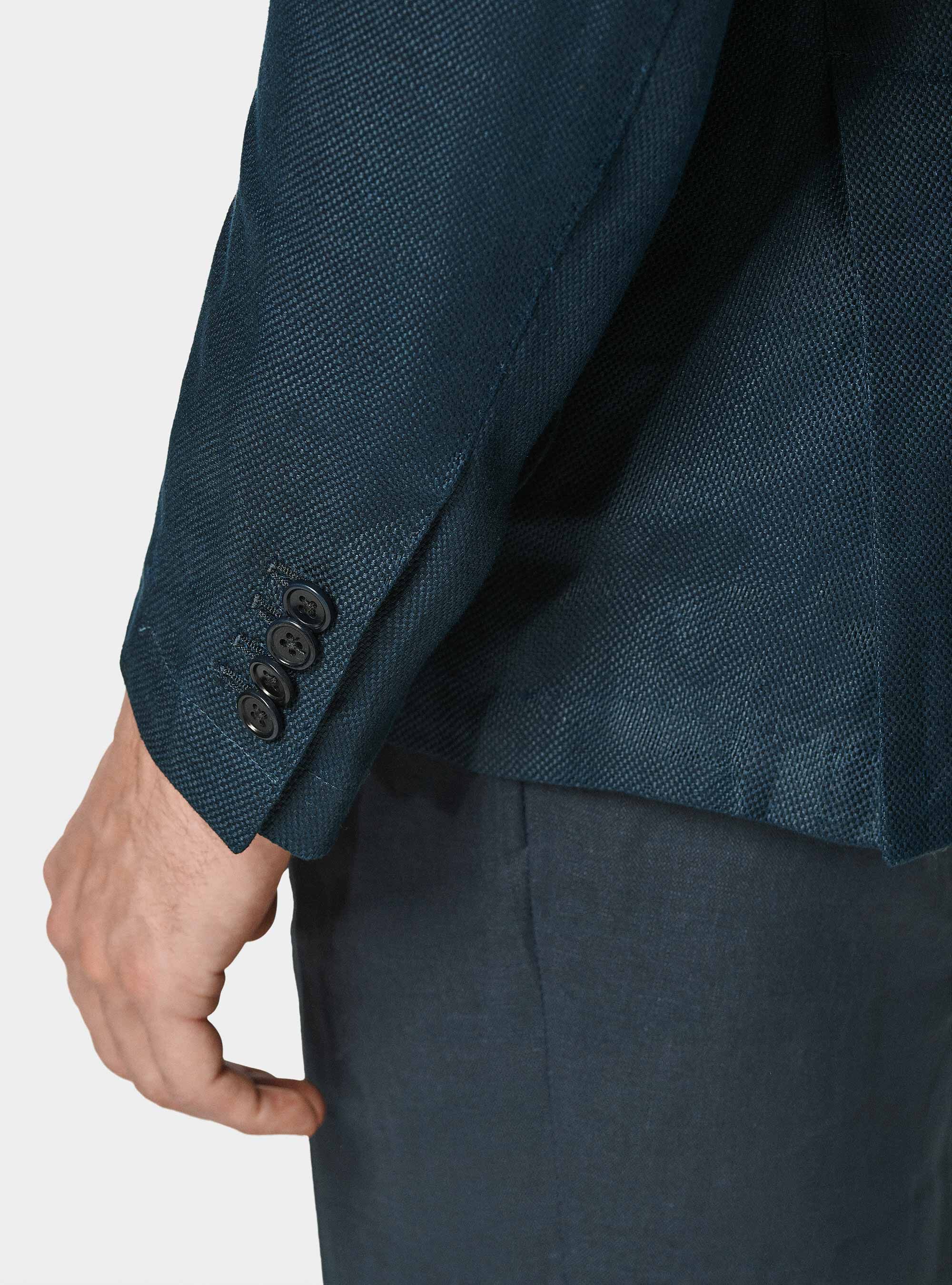 Giacca hopsack in puro lino, BLU NAVY