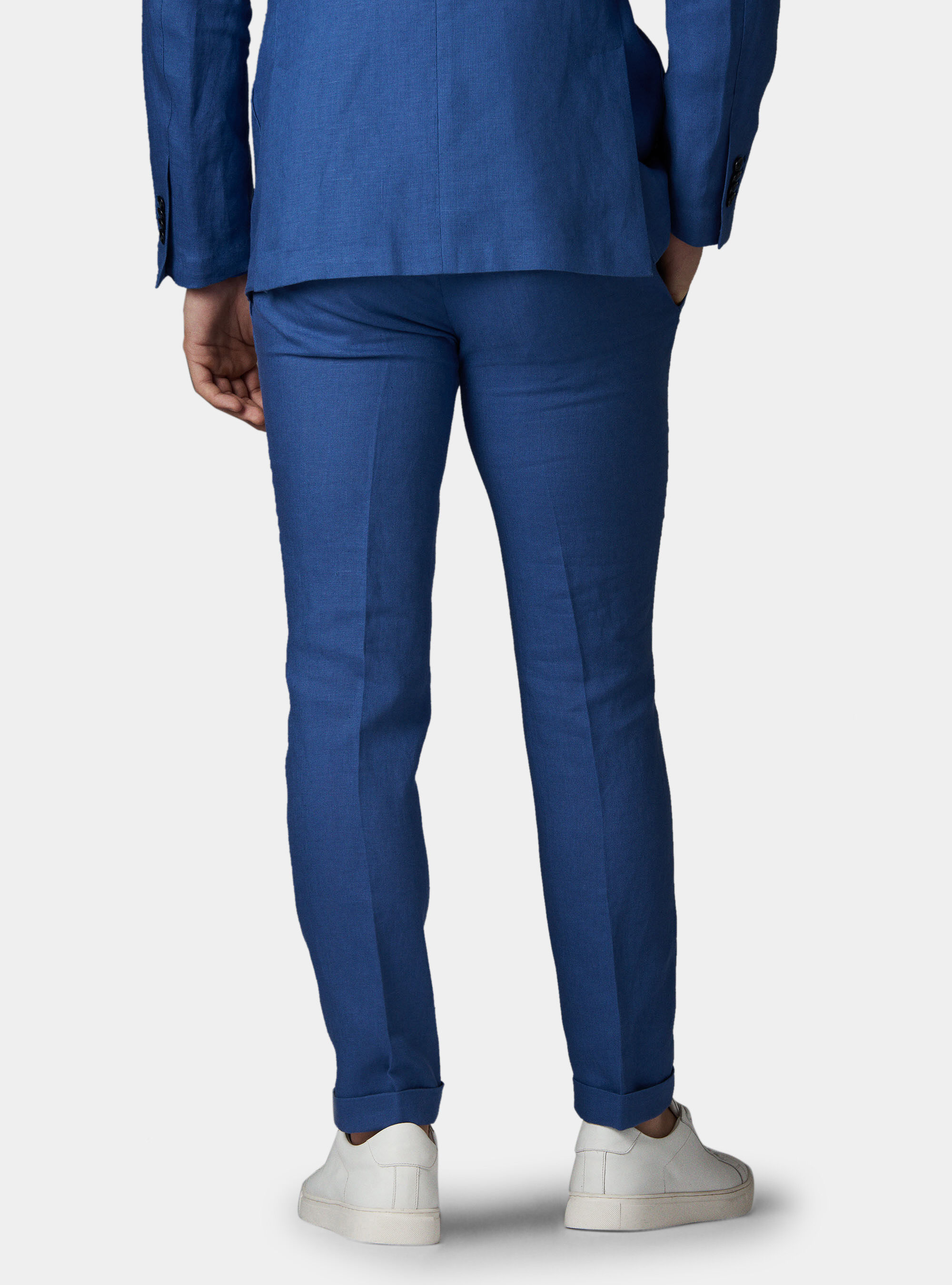 Pantalone con pince per abito in lino ritorto, BLU
