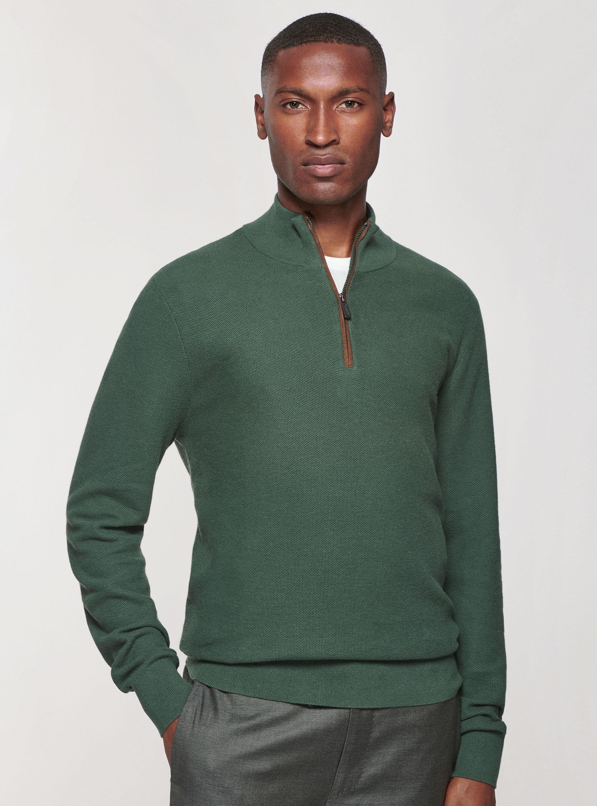 Cotton cashmere half zip sweater