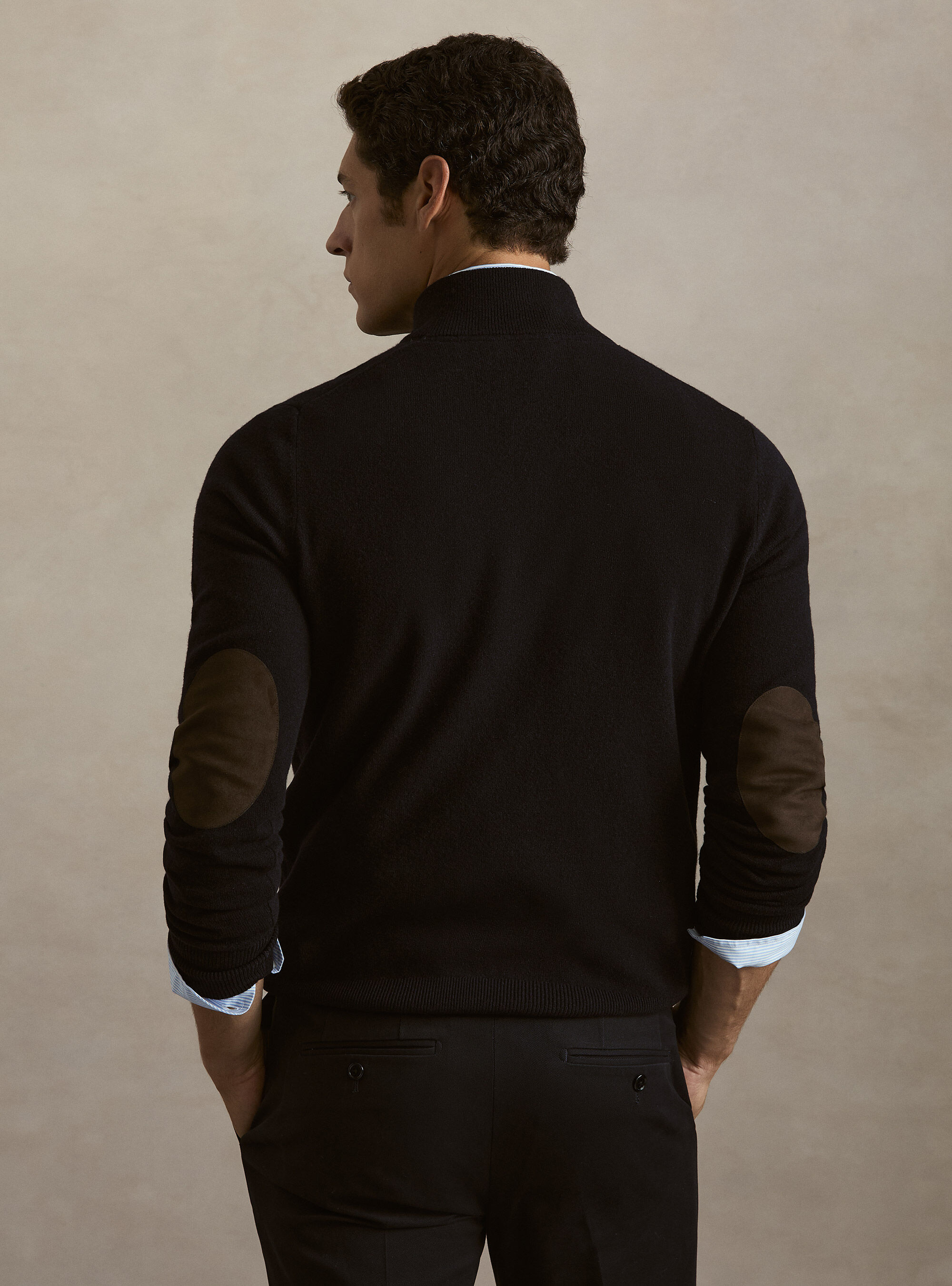 Half-zip lambswool and cashmere sweater, NAVY BLUE