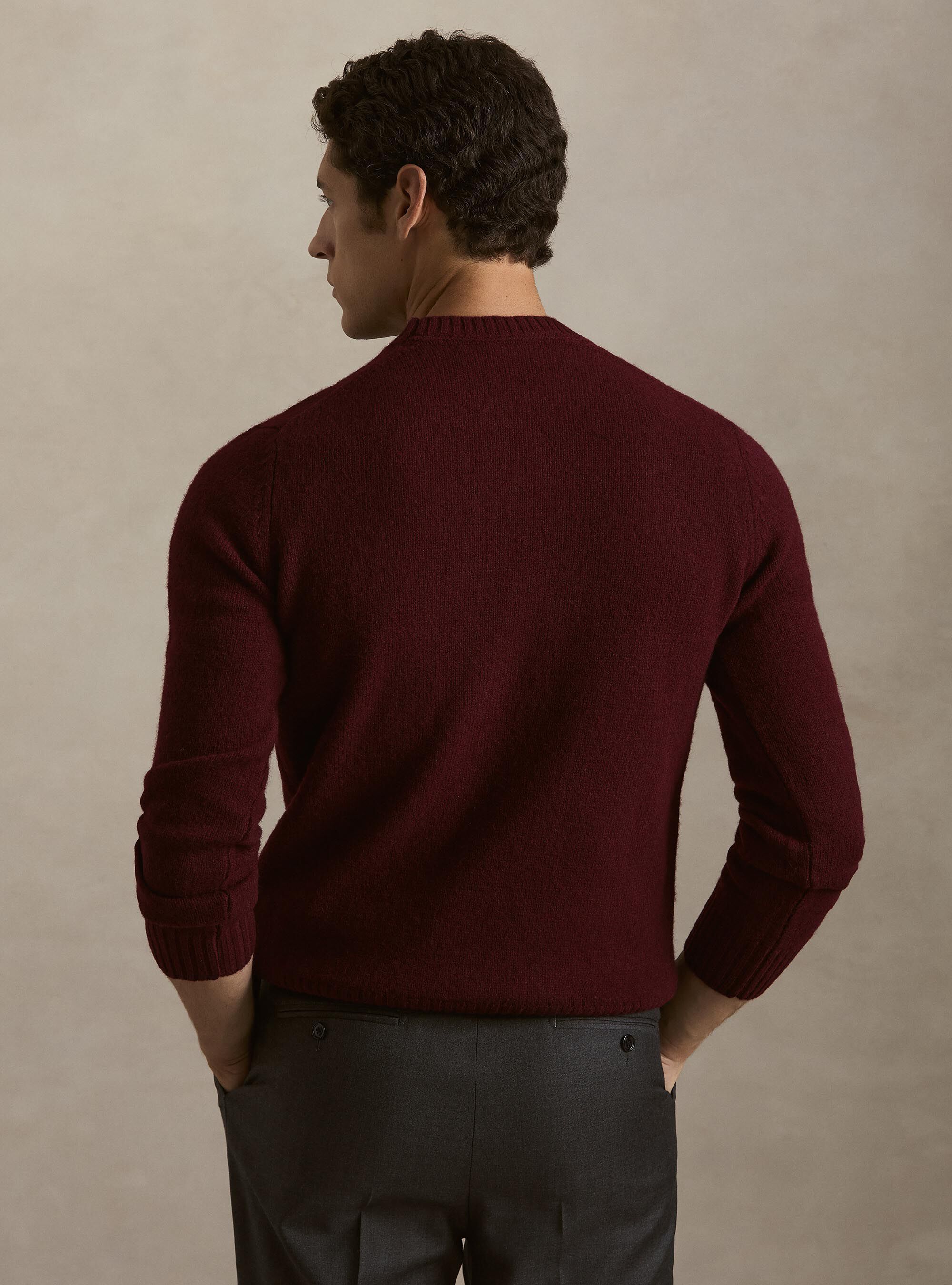 Pure Shetland wool crewneck sweater, BORDEAUX