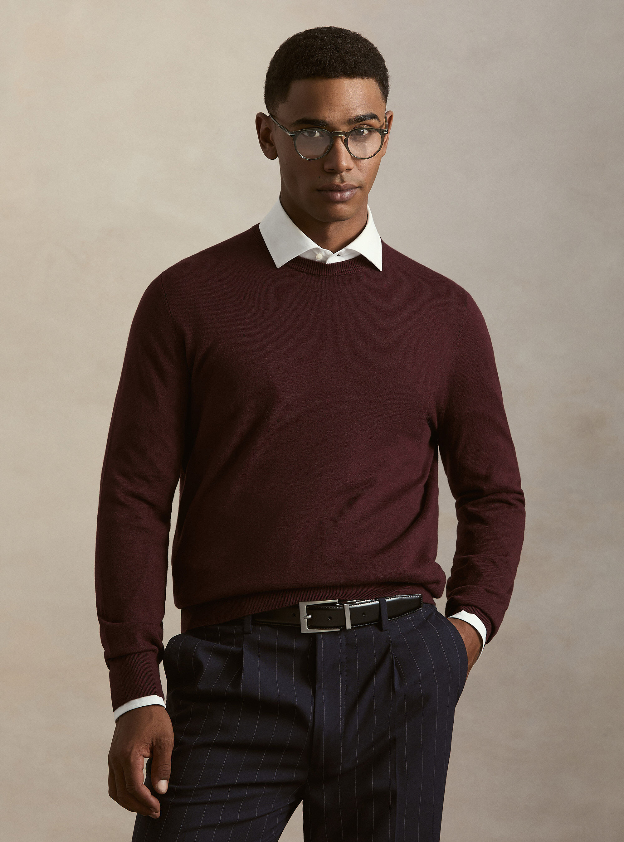 Maglia girocollo in cotone seta e cashmere