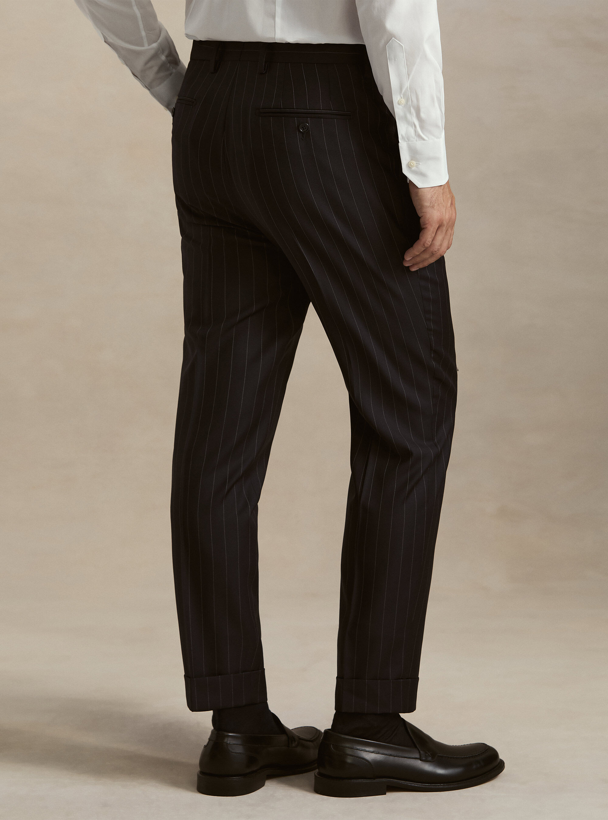 Pleated pinstripe suit trousers in pure wool by Vitale Barberis Canonico, NAVY BLUE