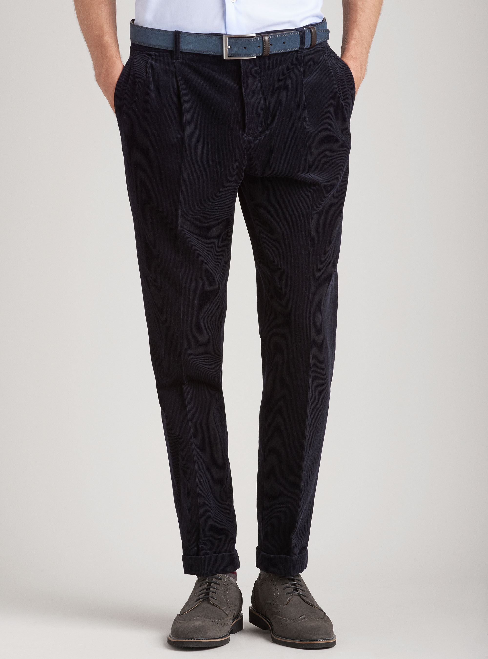 Pantaloni chino in velluto di cotone, BLU NAVY