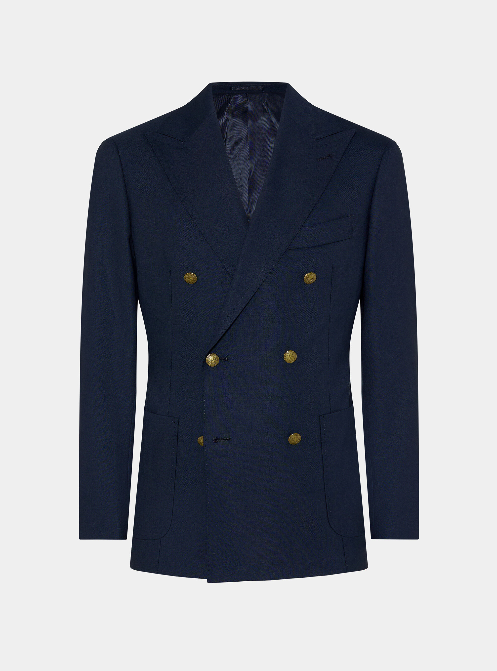 Veste crois&eacute;e en pure laine avec boutons m&eacute;talliques, BLEU