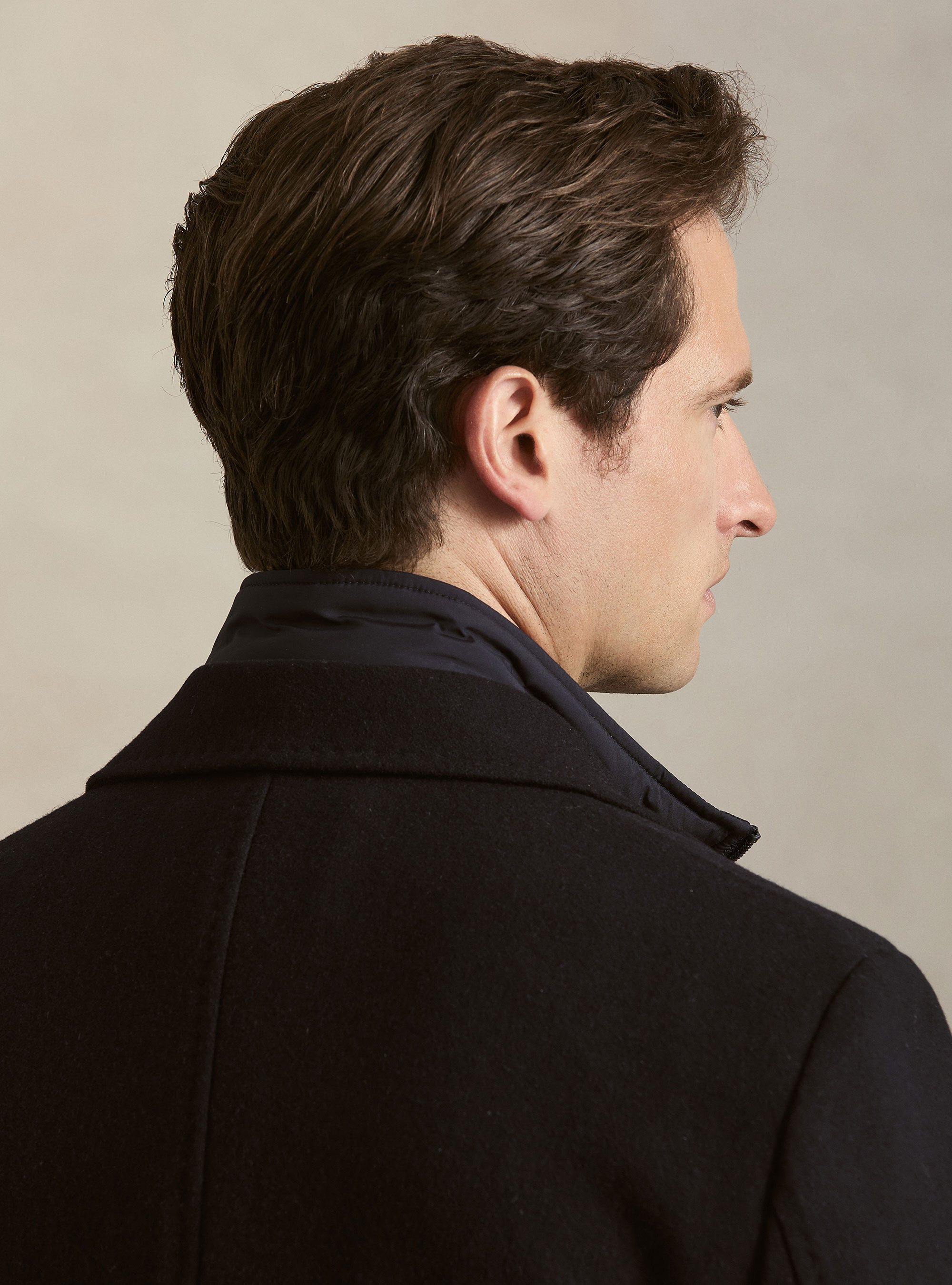 Wool-blend coat with detachable bib, NAVY BLUE