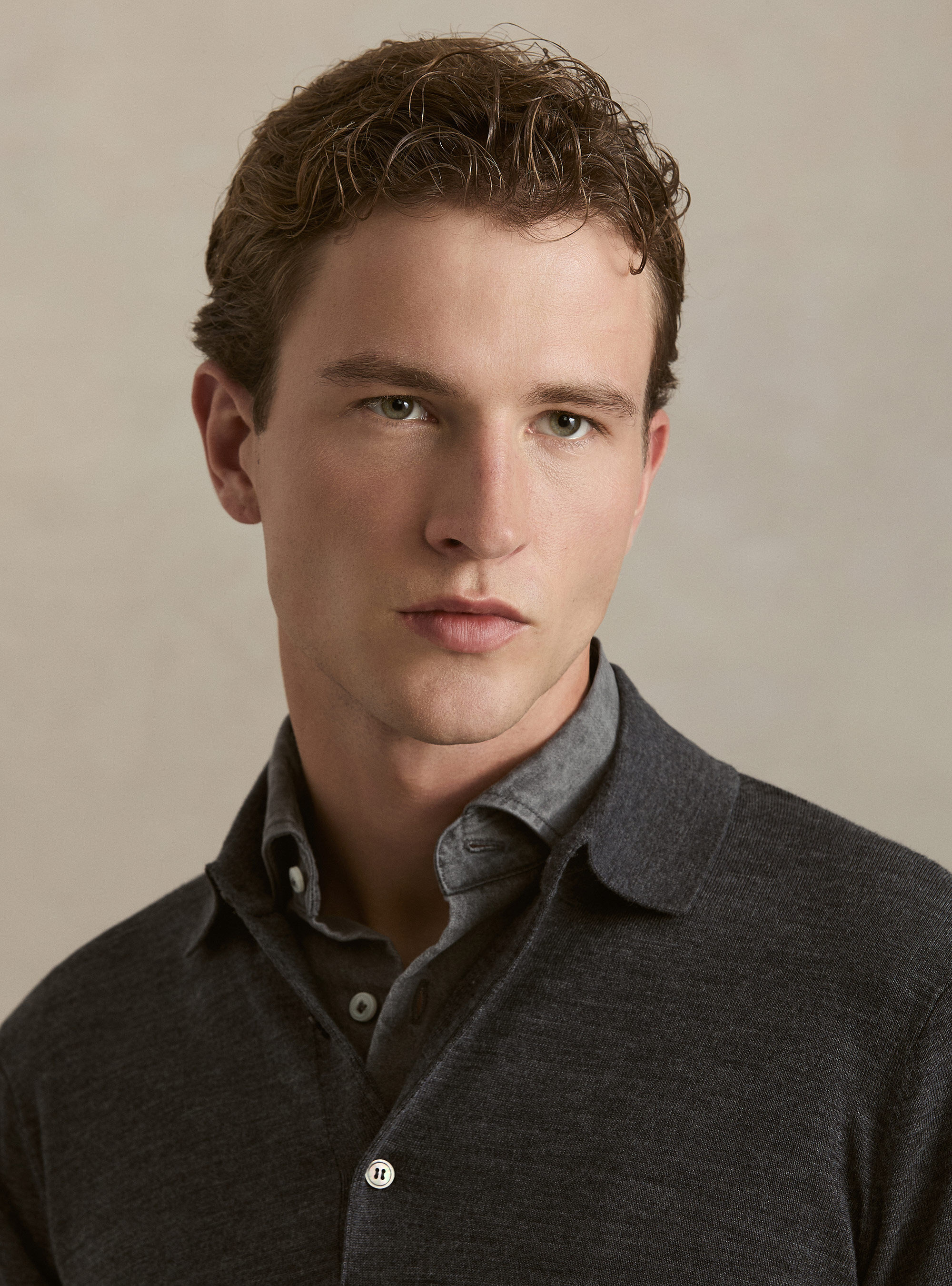 Extrafine merino wool knit polo shirt, ASPHALT GREY