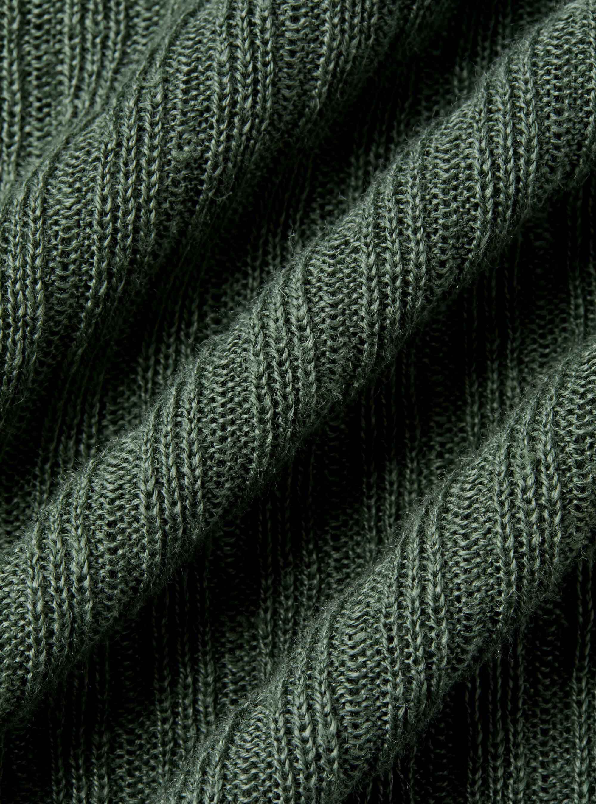 Maglia girocollo a costine in puro lino, SALVIA 0602C
