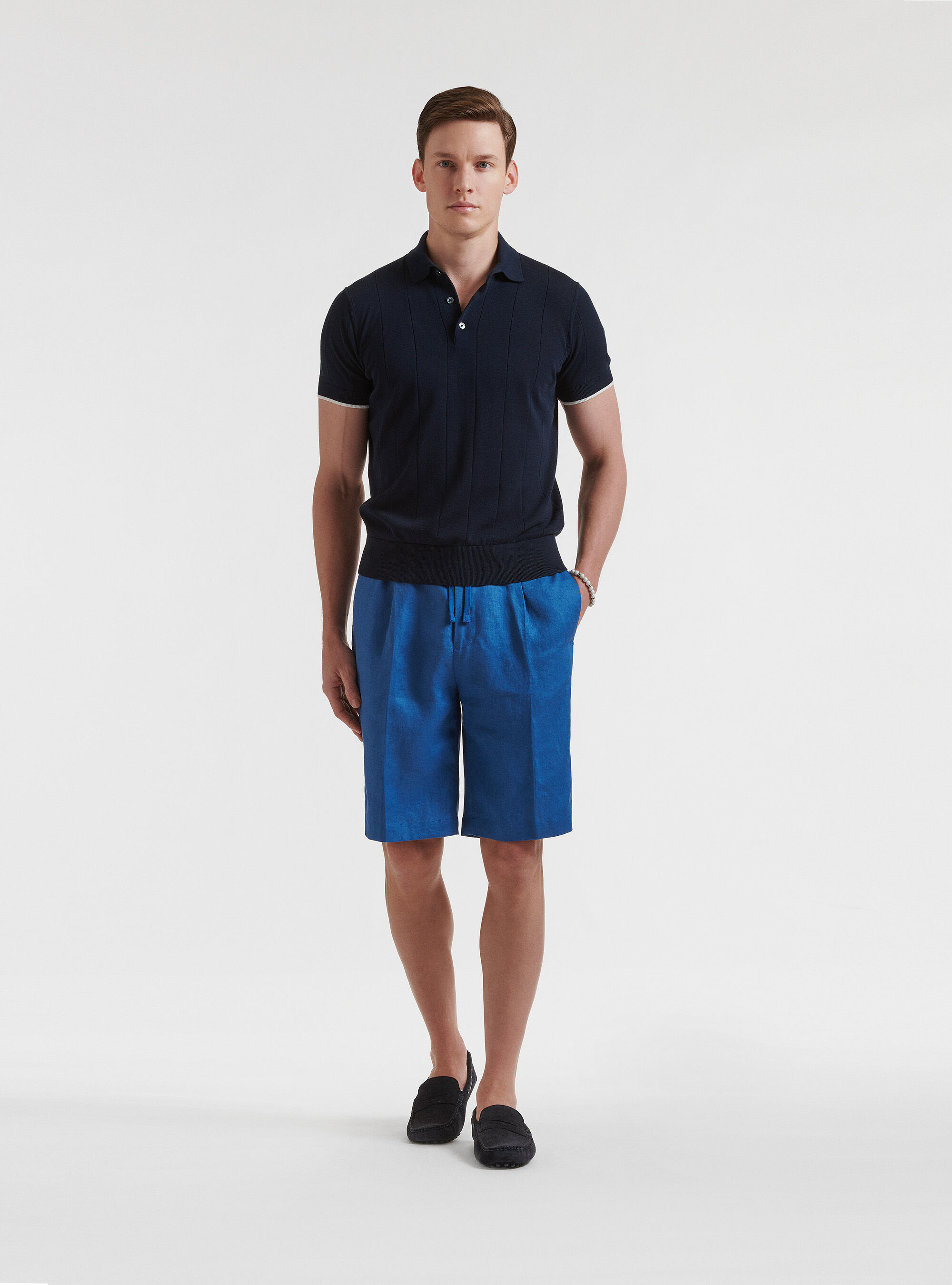 Bermuda tinta unita in puro lino, 0226C CERULEO