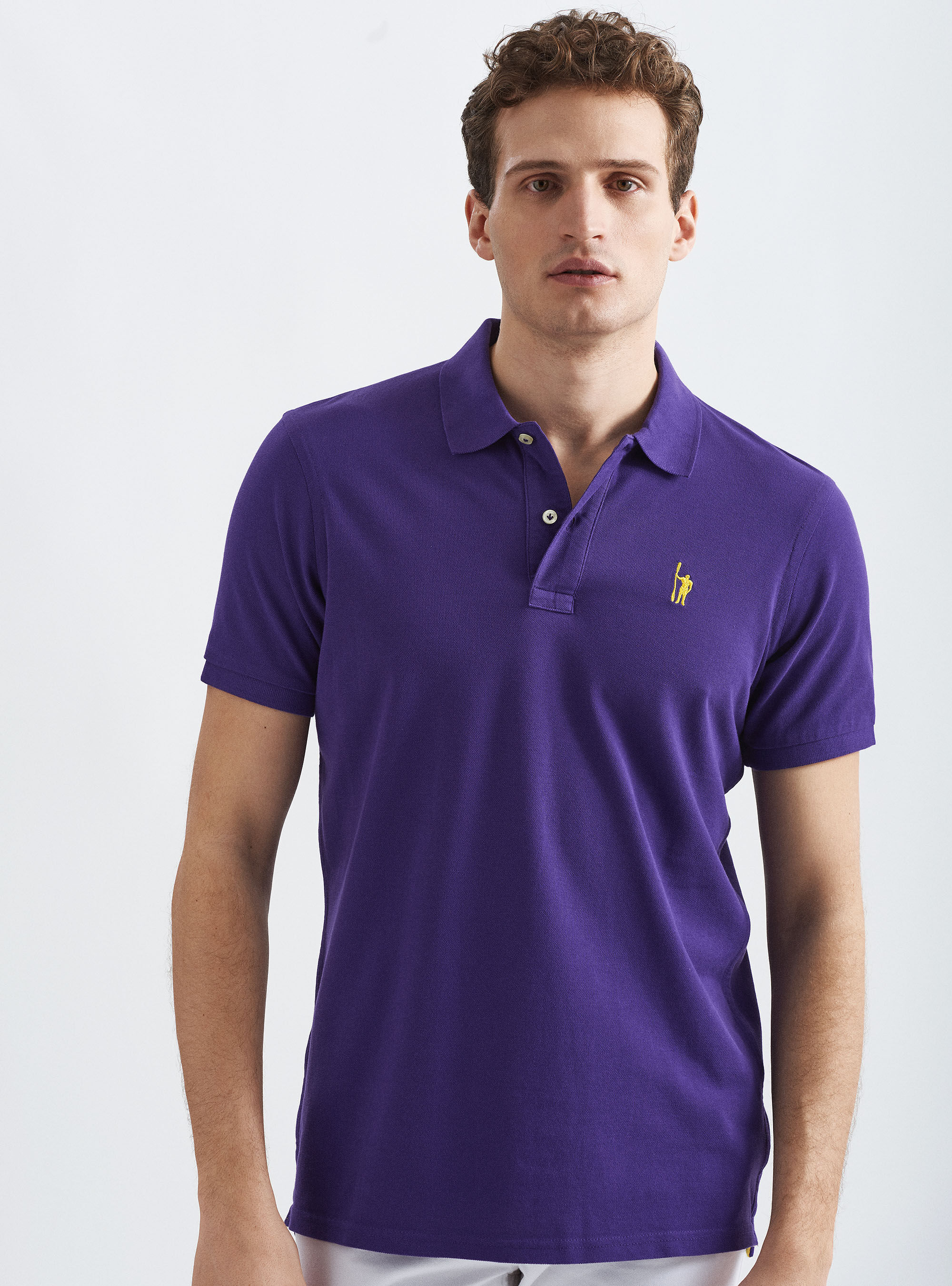 Classic cotton pique polo with embroidery, VIOLA SCURO 0403C