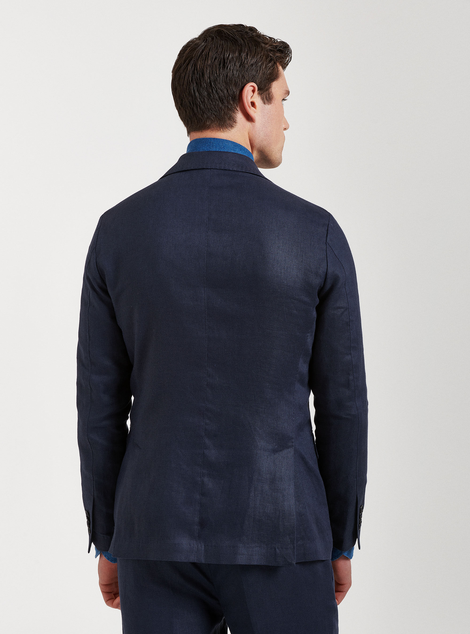 Linen double-breasted blazer, NAVY BLUE