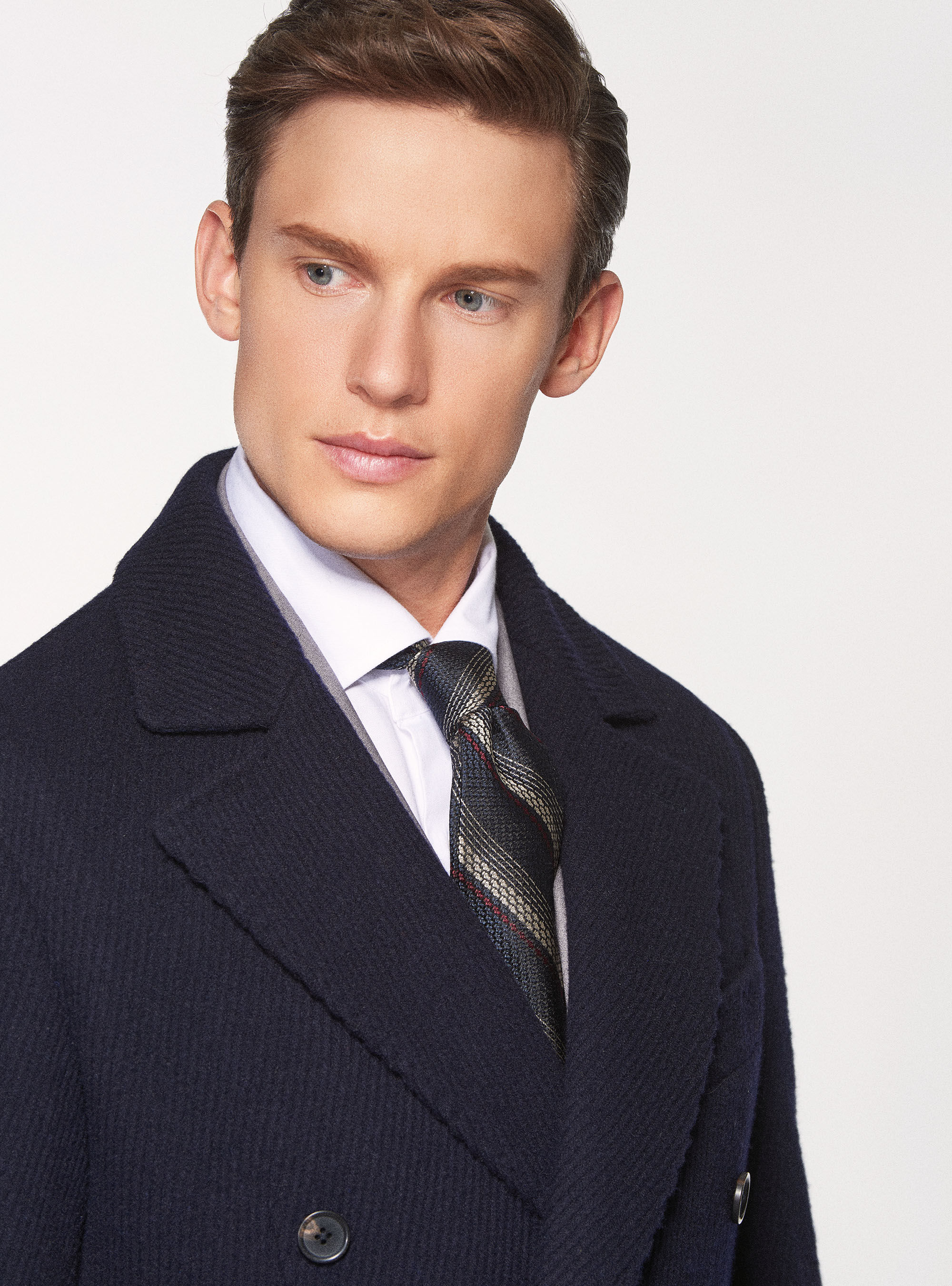 Ribbed wool double-breasted coat 