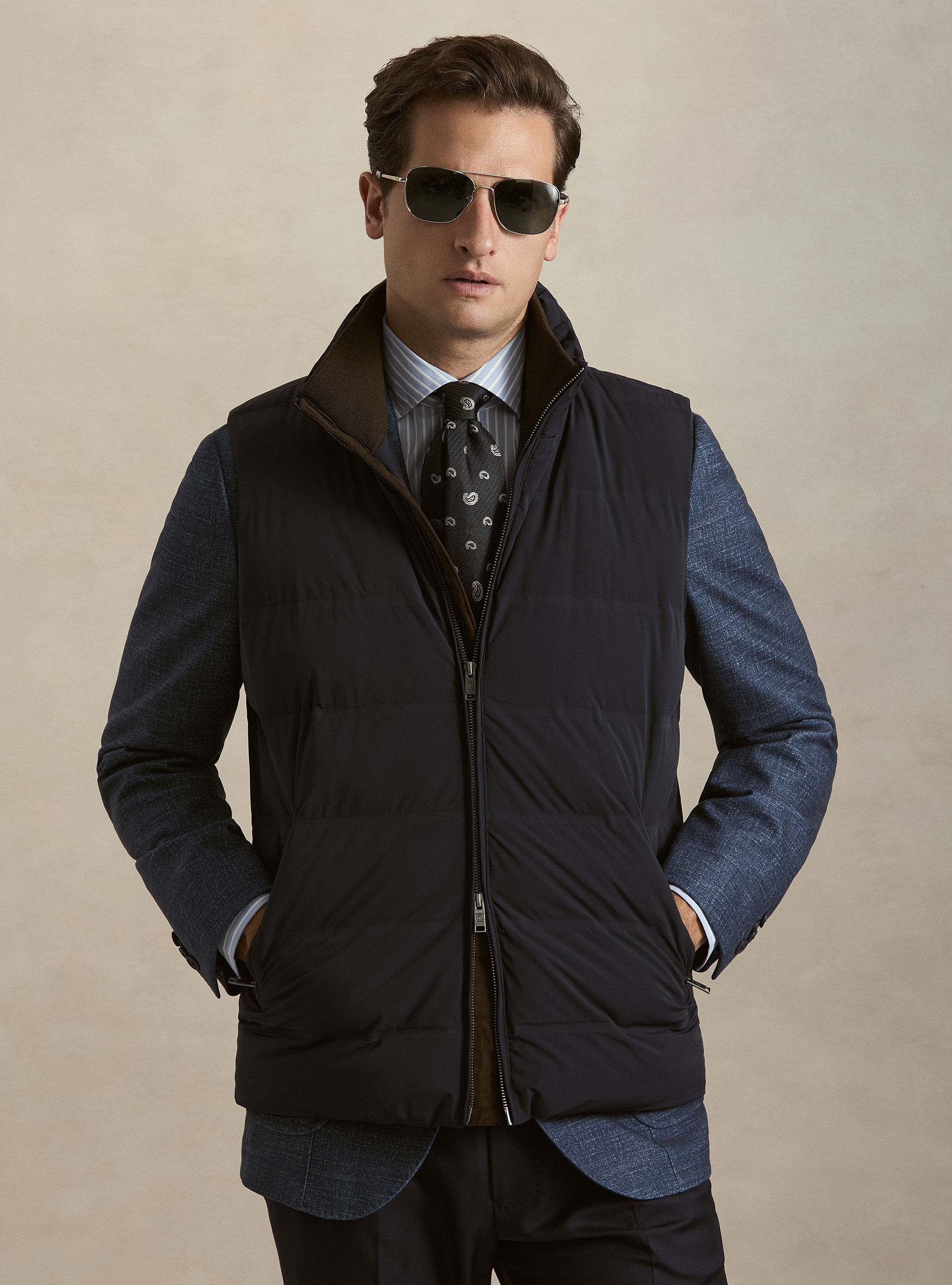Smanicato trapuntato in tessuto tecnico performante, BLU NAVY