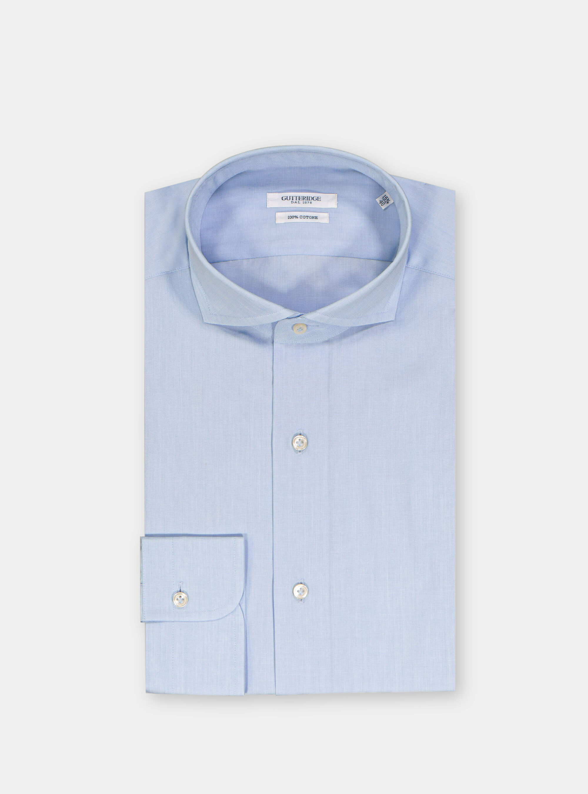 Camicia fil a fil collo francese, AZZURRO