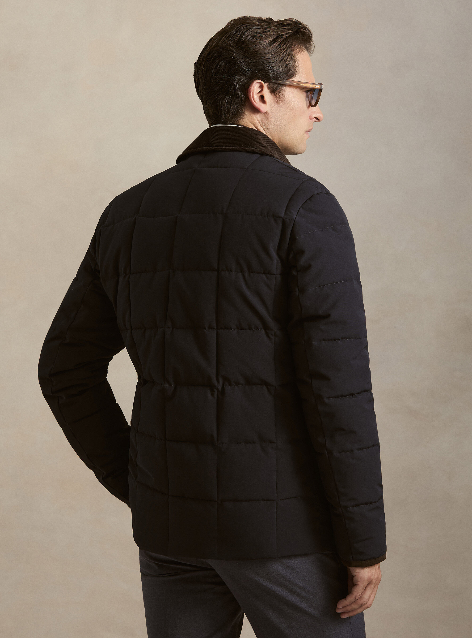 Giubbino classico trapuntato con collo camicia, BLU NAVY