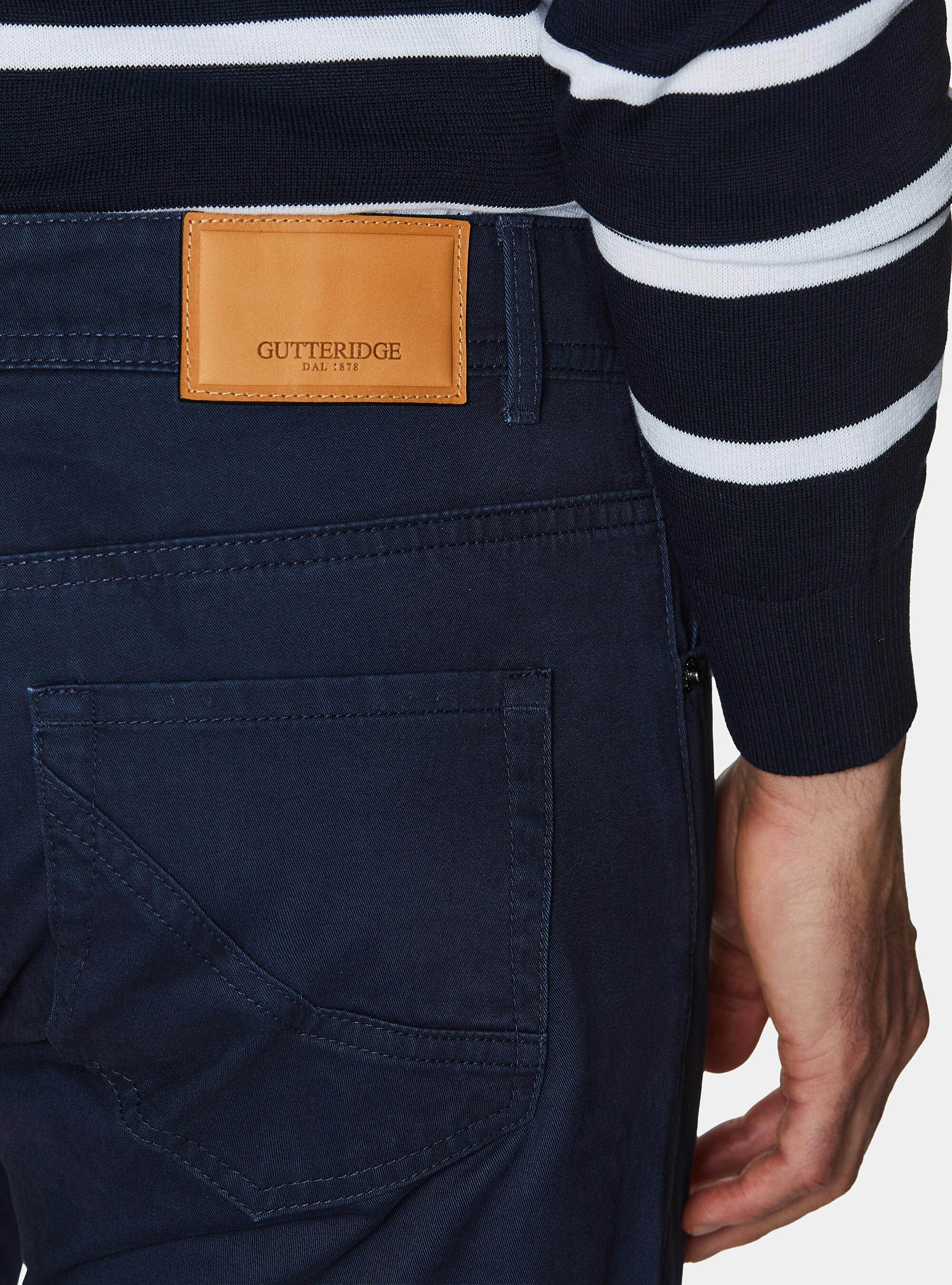 Pantaloni slim fit in twill di cotone, BLU NAVY
