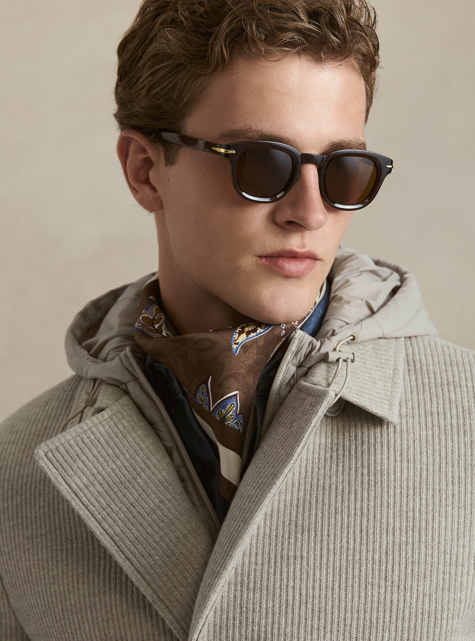 Double-breasted ribbed jacket with removable bib and hood, ECRU
