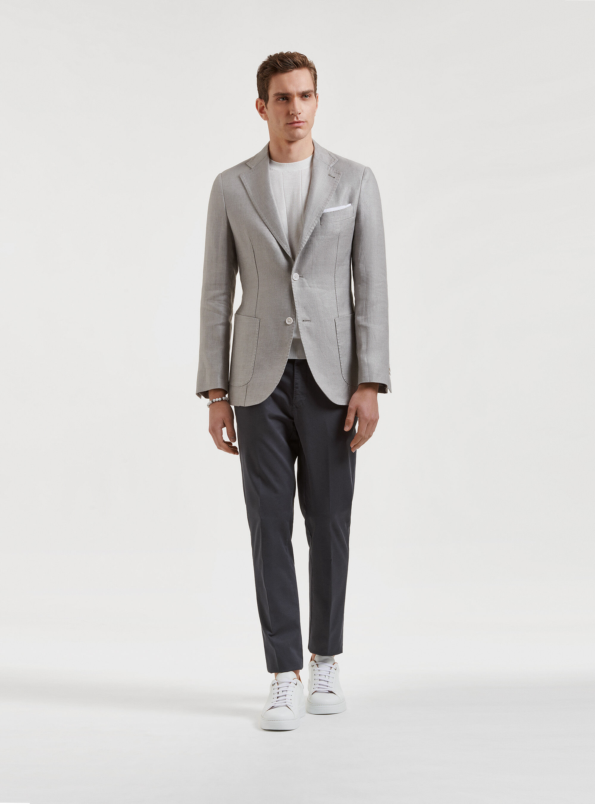 Giacca in puro lino hopsack, GRIGIO CHIARO MELANGE