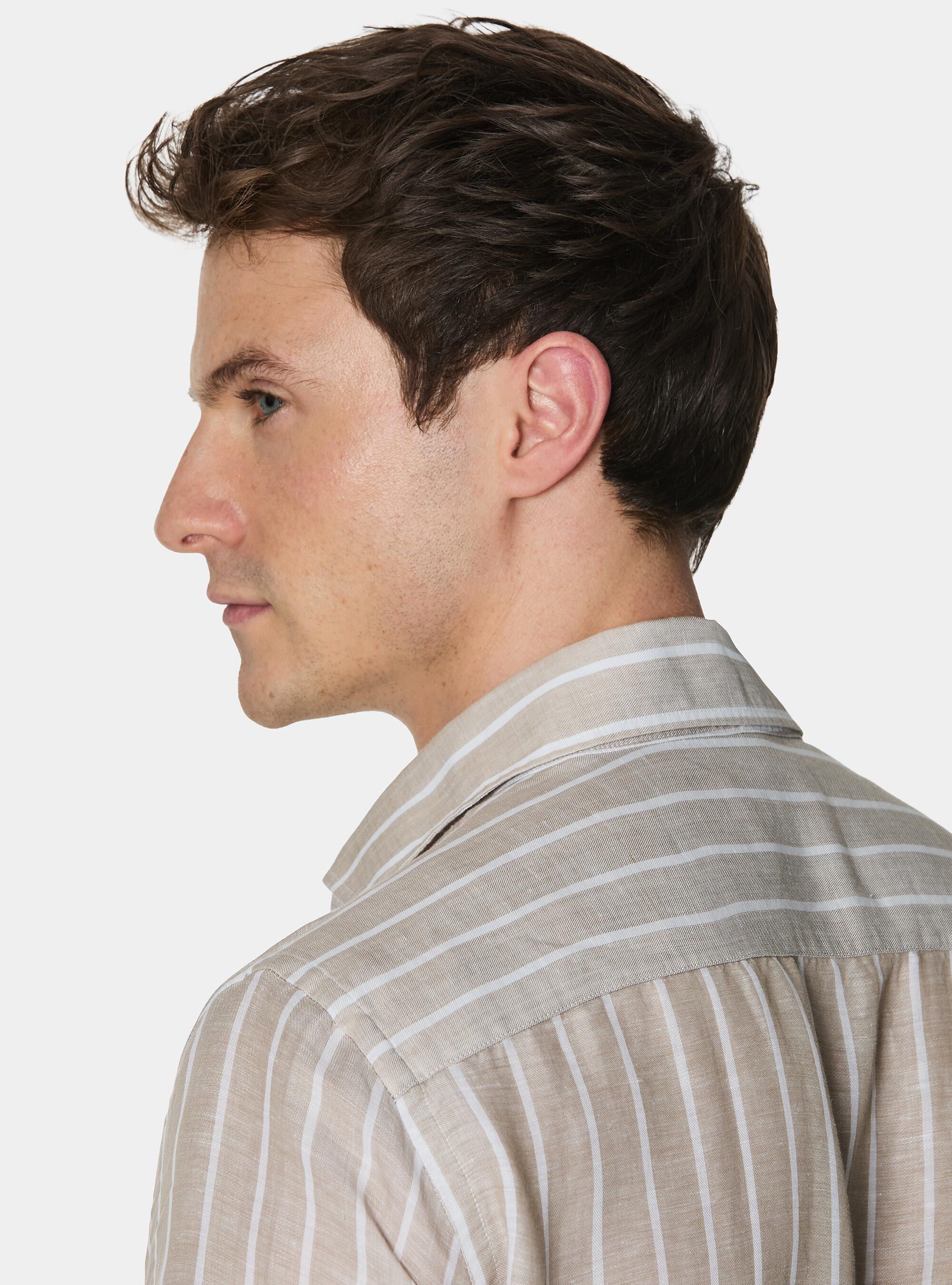 Linen blend striped shirt, SAND