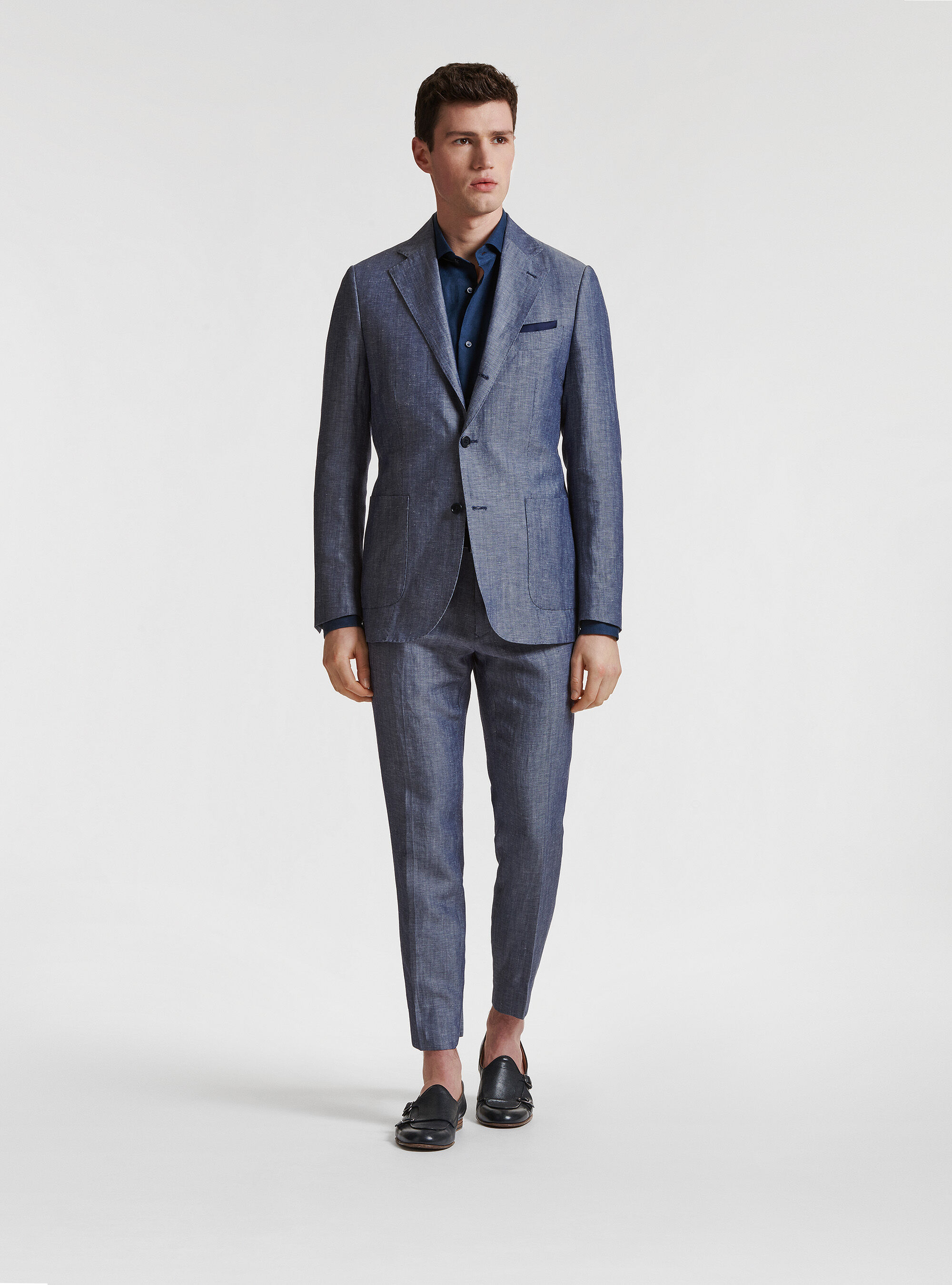 Wool and linen suit blazer DUEMILAGORI, 0243C DENIM