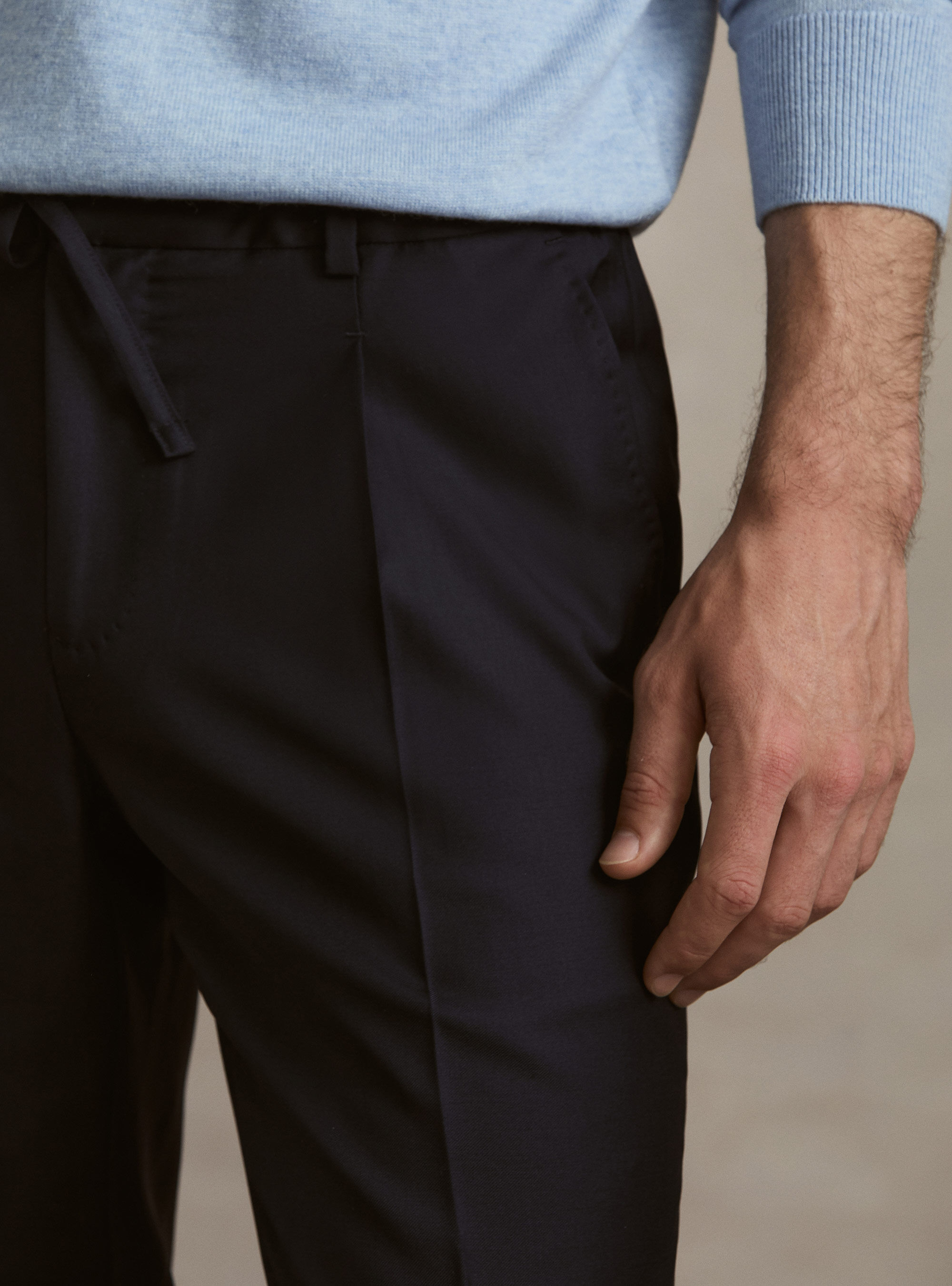 VBC wool drawstring trousers, NAVY BLUE