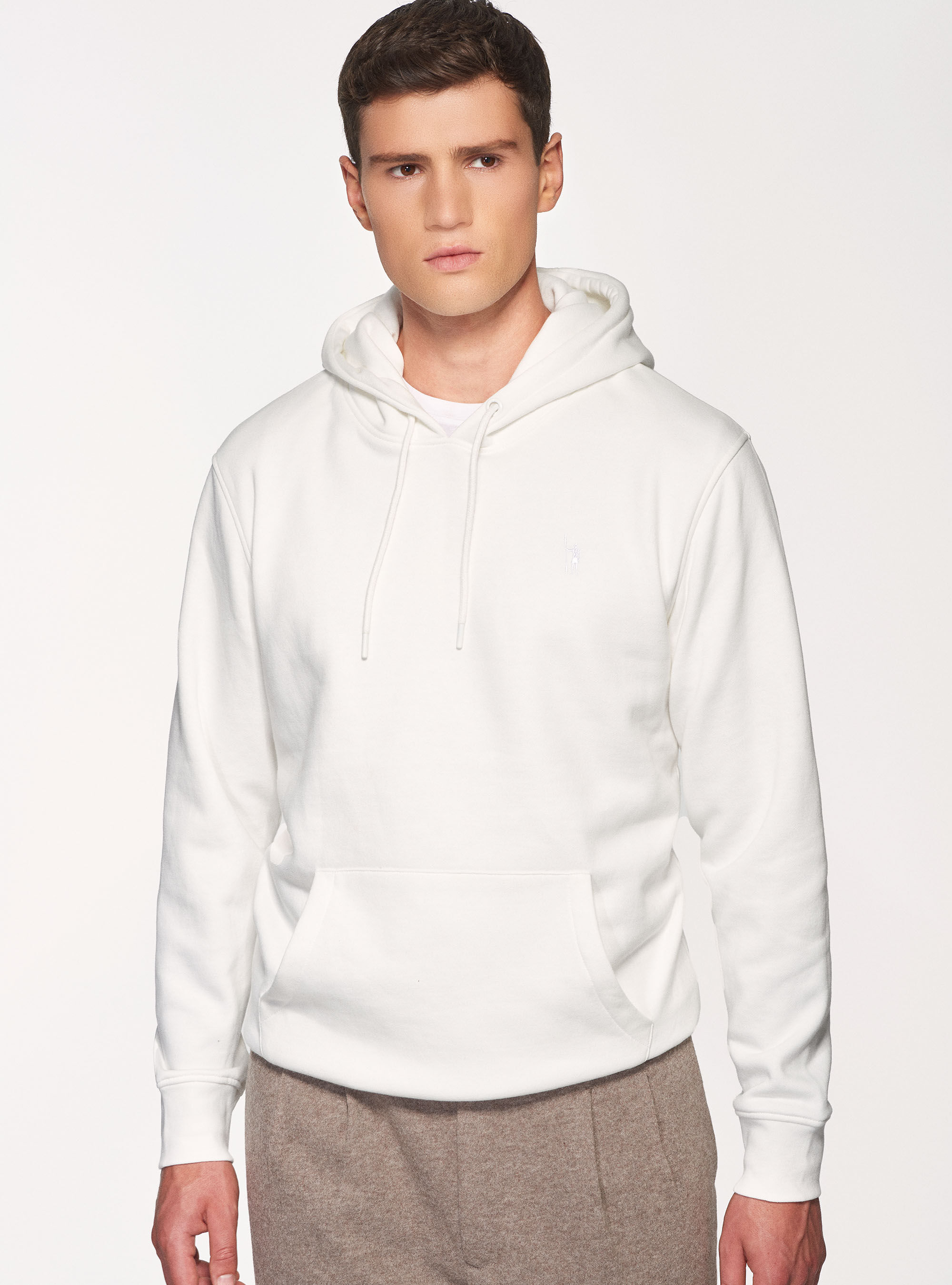 White cotton hoodie mens top
