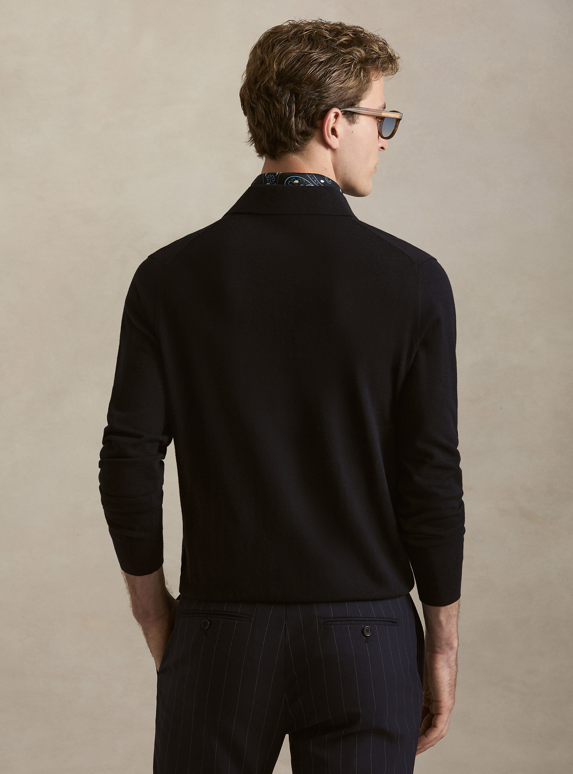 Cotton and cashmere blend knitted polo, NAVY BLUE