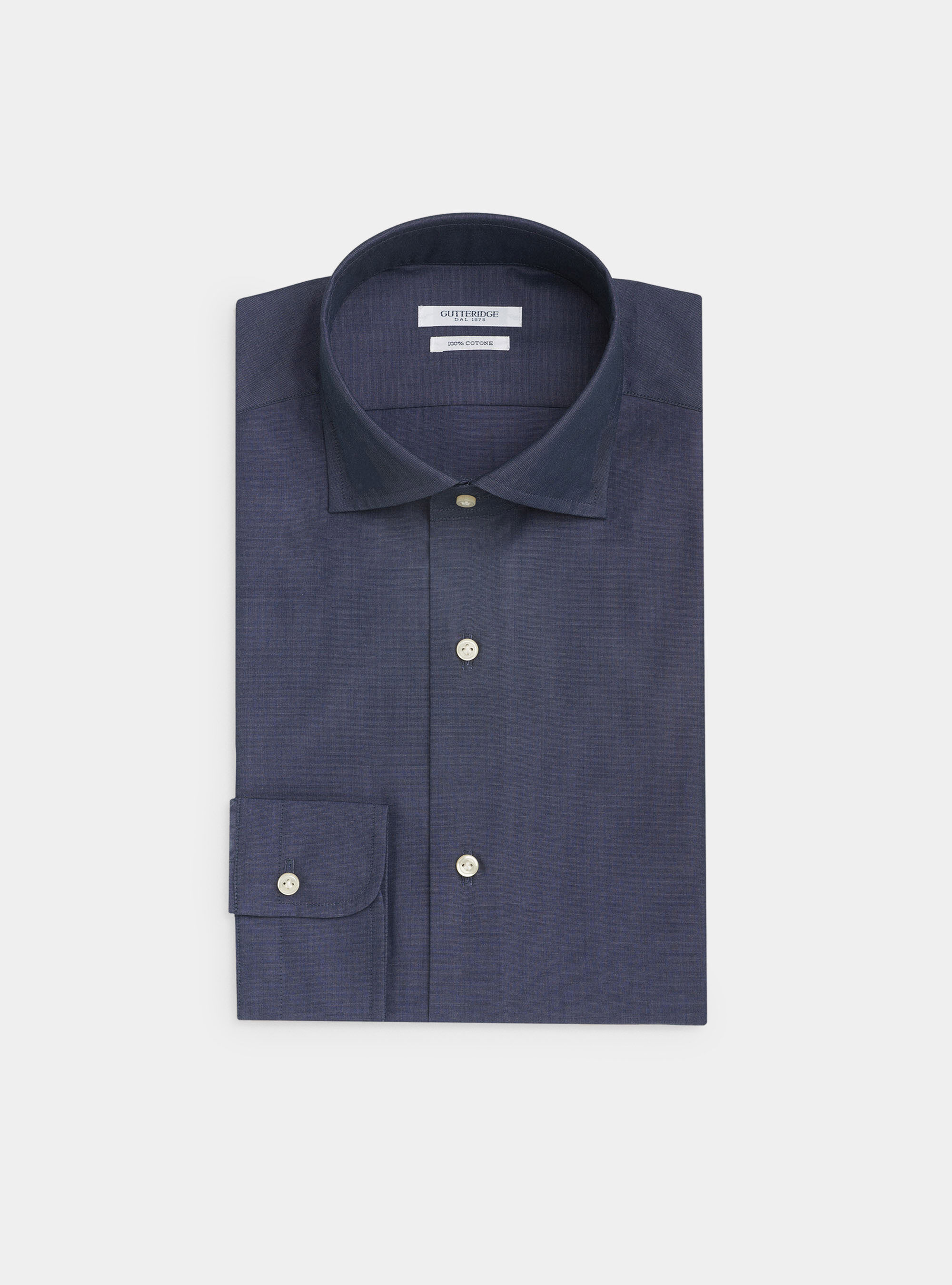 Camicia collo francese semiaperto in fil a fil di cotone