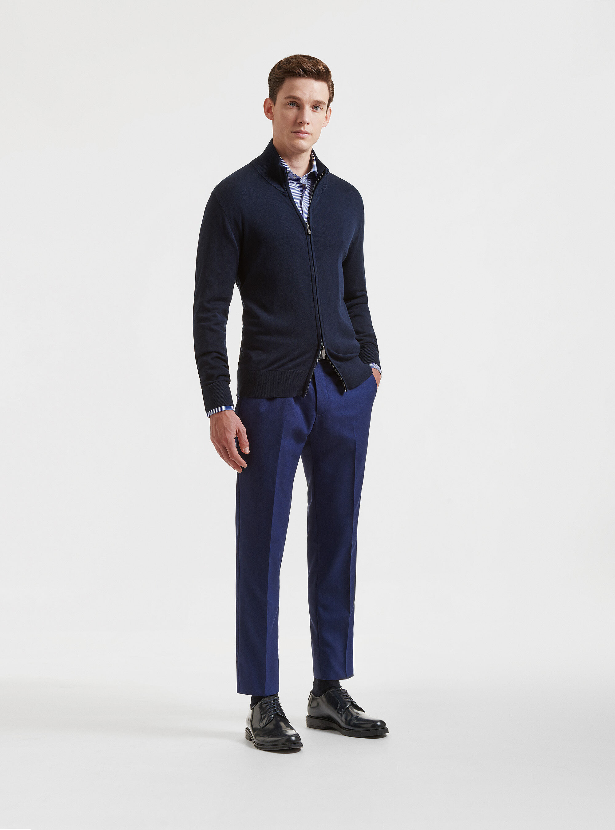 Navy zip cardigan mens top
