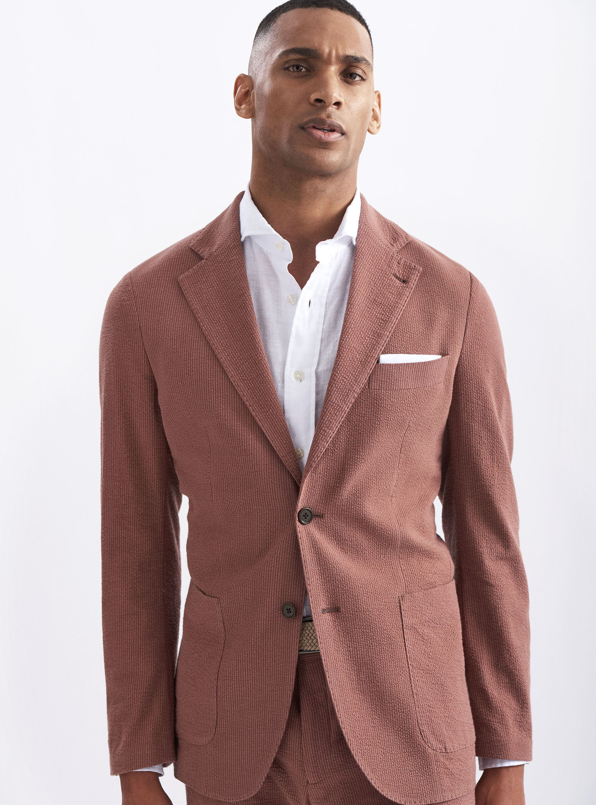 Stretch cotton seersucker suit blazer