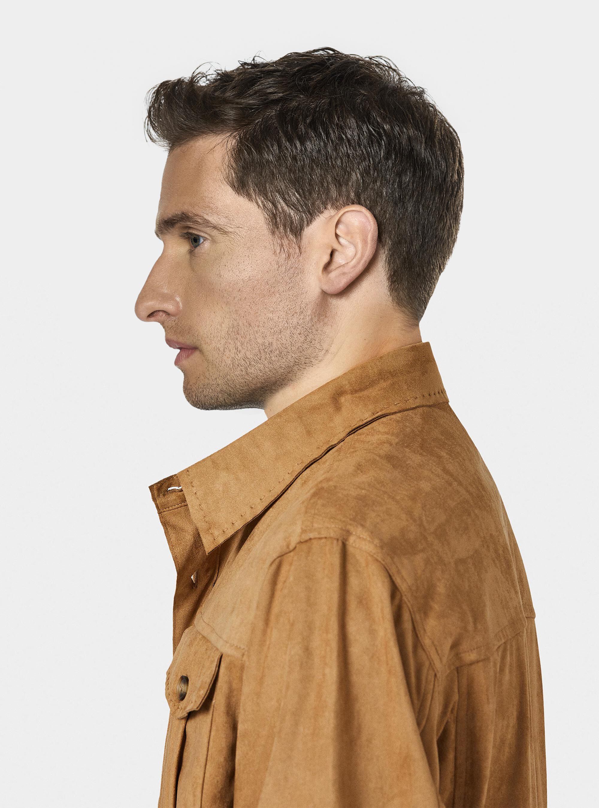 Giacca camicia effetto scamosciato, MARRONE