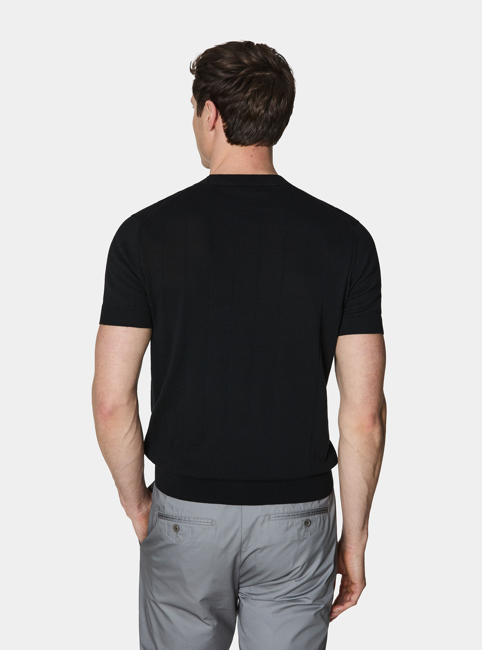 Maglia in puro cotone costa piatta, NERO