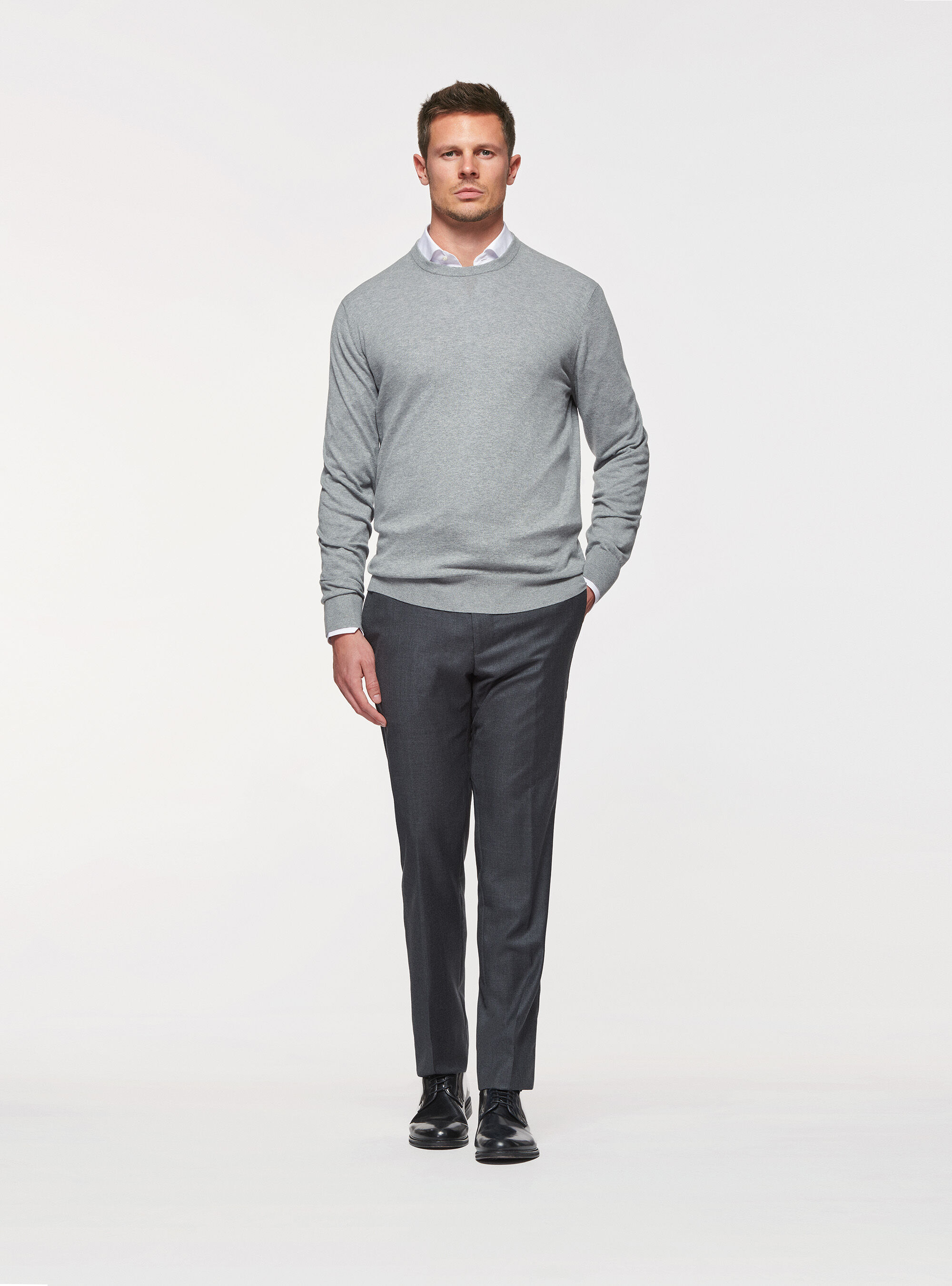 Maglia girocollo in cotone seta e cashmere, GRIGIO MELANGE 0151C