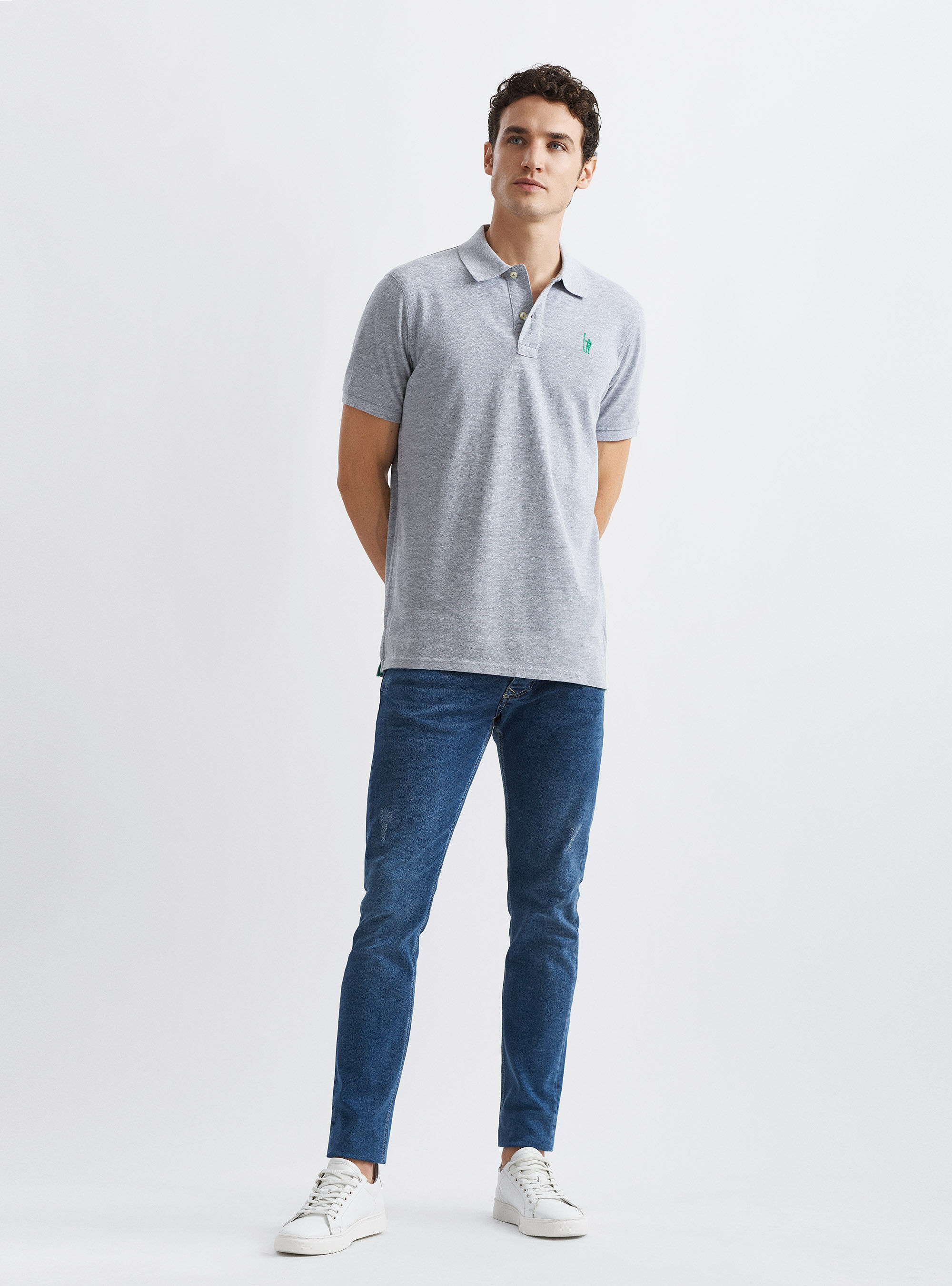 Classic cotton pique polo with embroidery, GREY