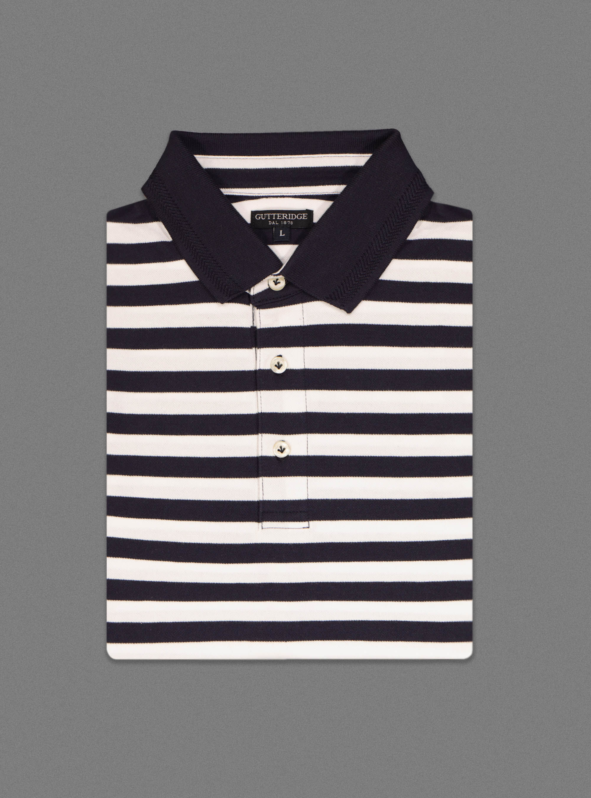 Polo de rayas en algod&oacute;n piquet stretch, AZUL MARINO