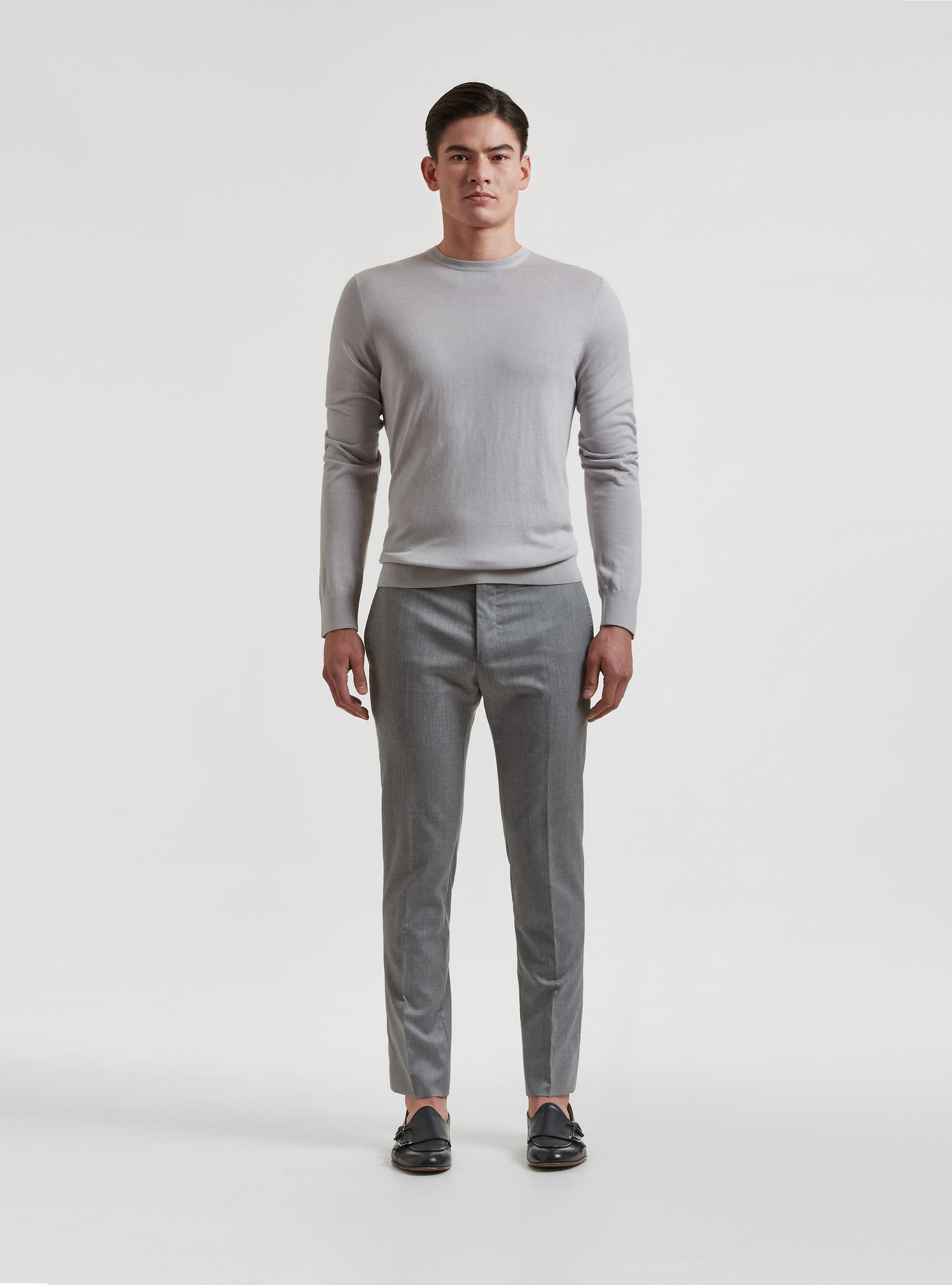 Maglia girocollo in seta e cotone, GRIGIO CHIARO MELANGE