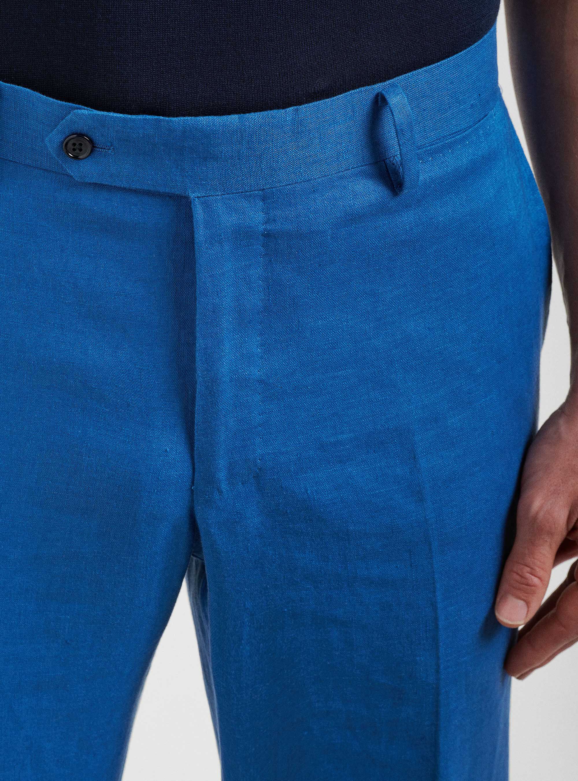 Pantaloni per abito in puro lino, 0226C CERULEO