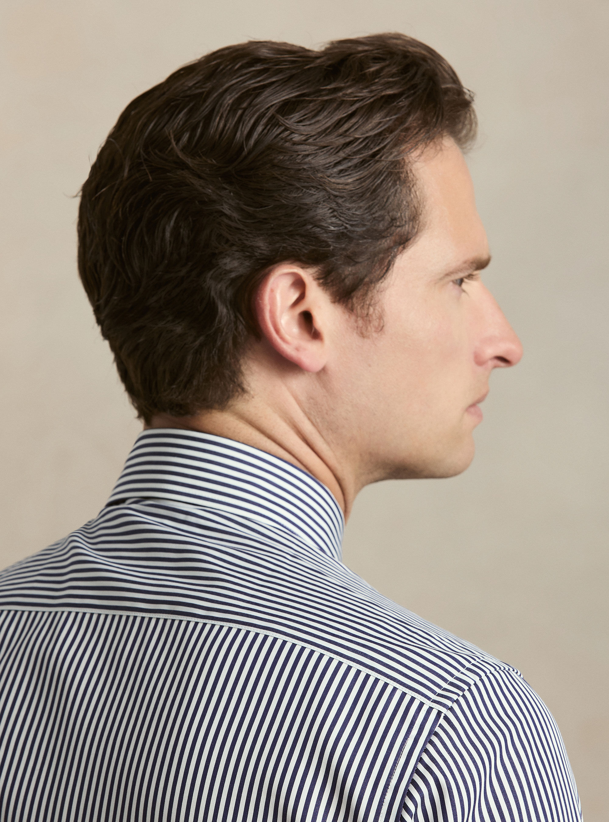 Camicia rigata cotone popeline collo semifrancese, AZUL MARINO
