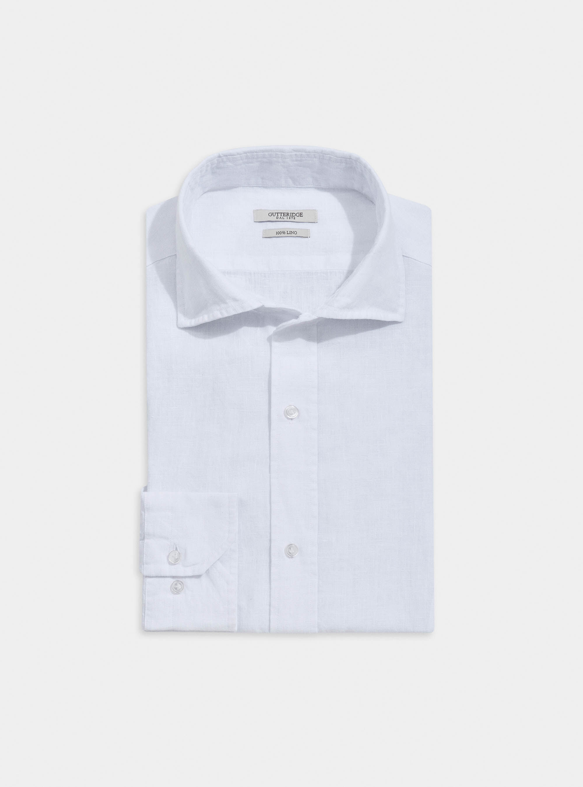 Camicia slim 100% lino delav&egrave;, BIANCO