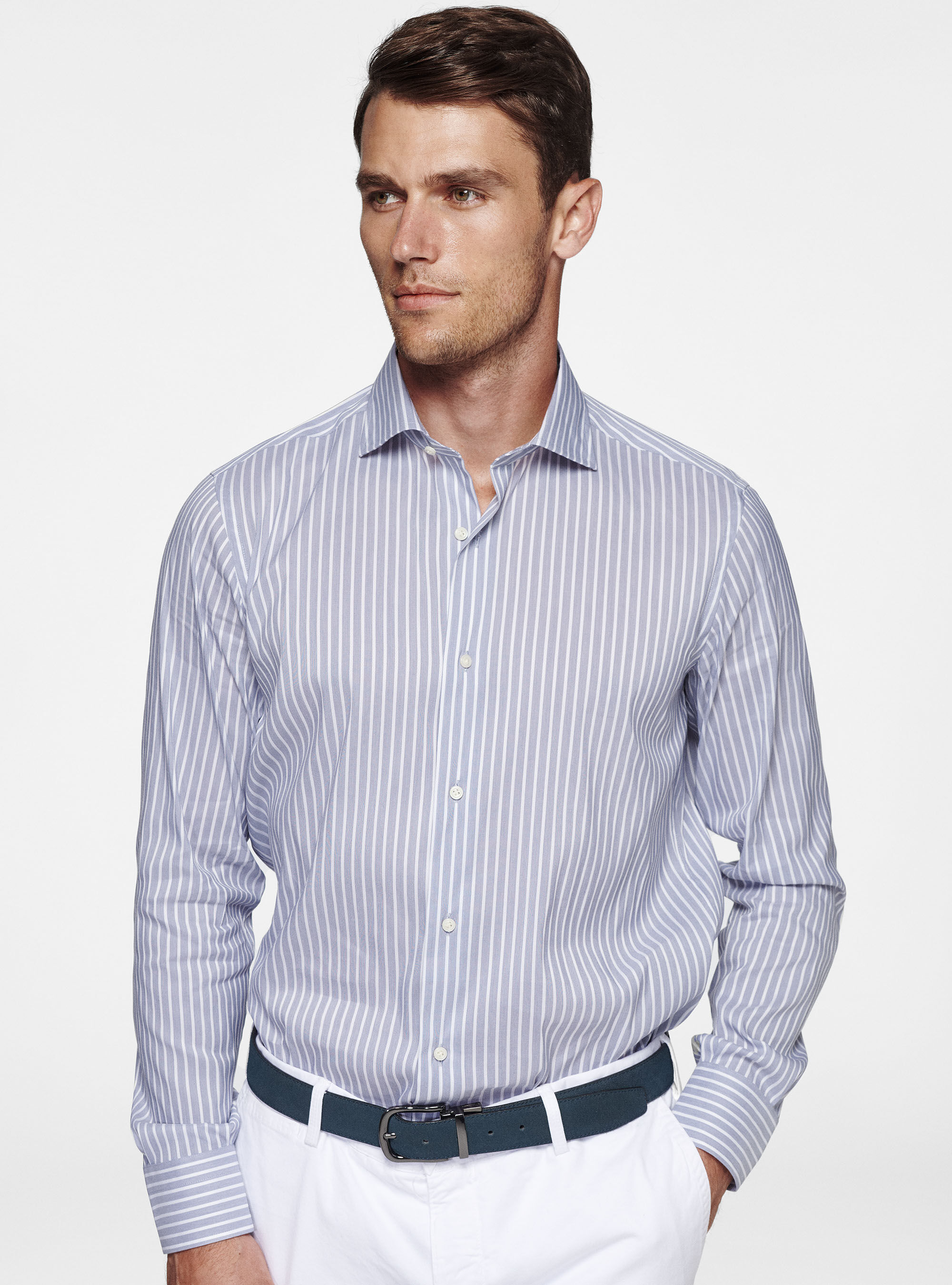 Camicia rigata in misto cotone stretch Gutteridge Uomo