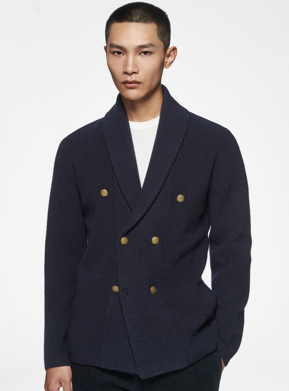 Jacket Without Hand Rib Merino wool rib knit jacket