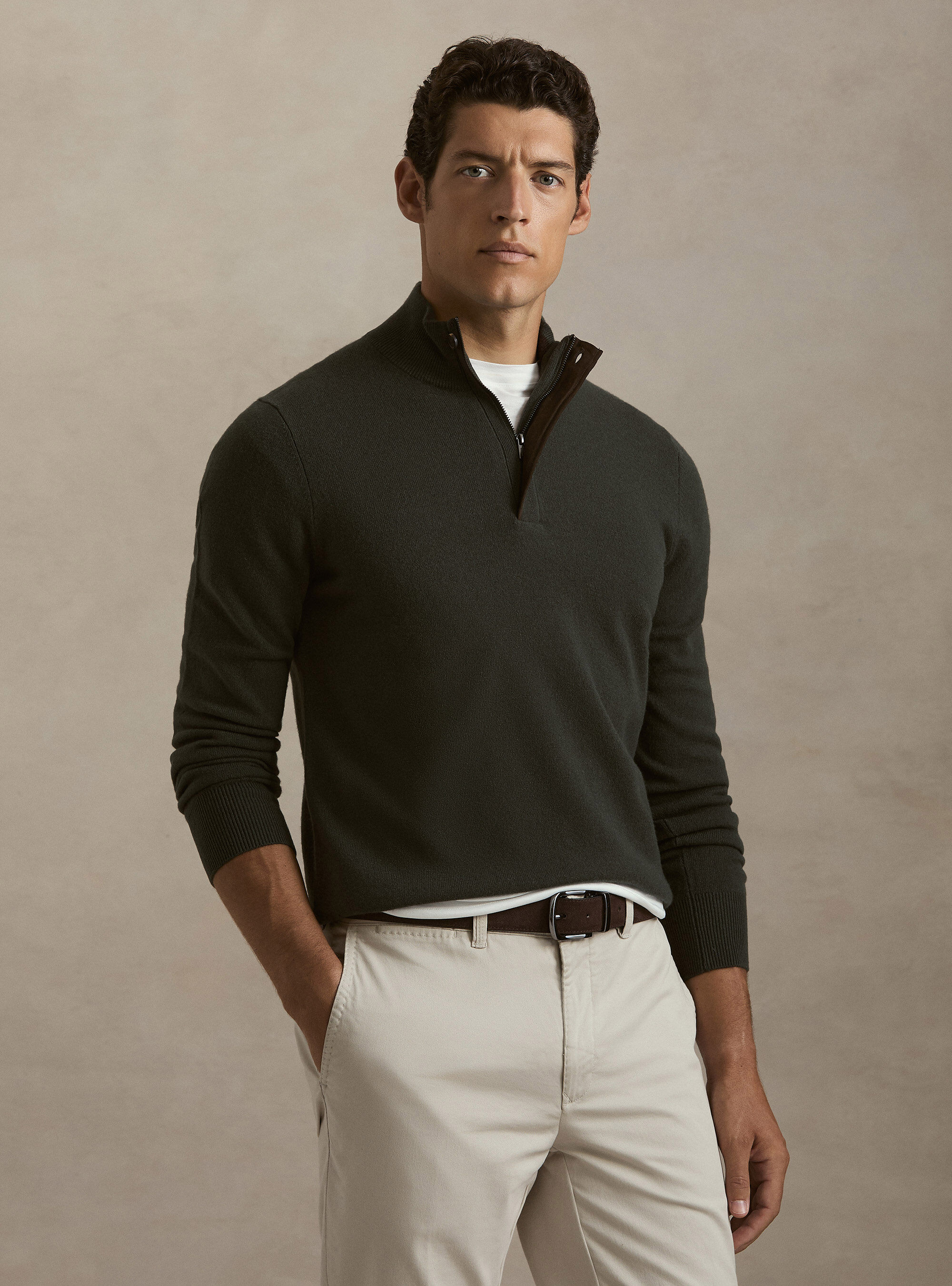 Half-zip lambswool and cashmere sweater